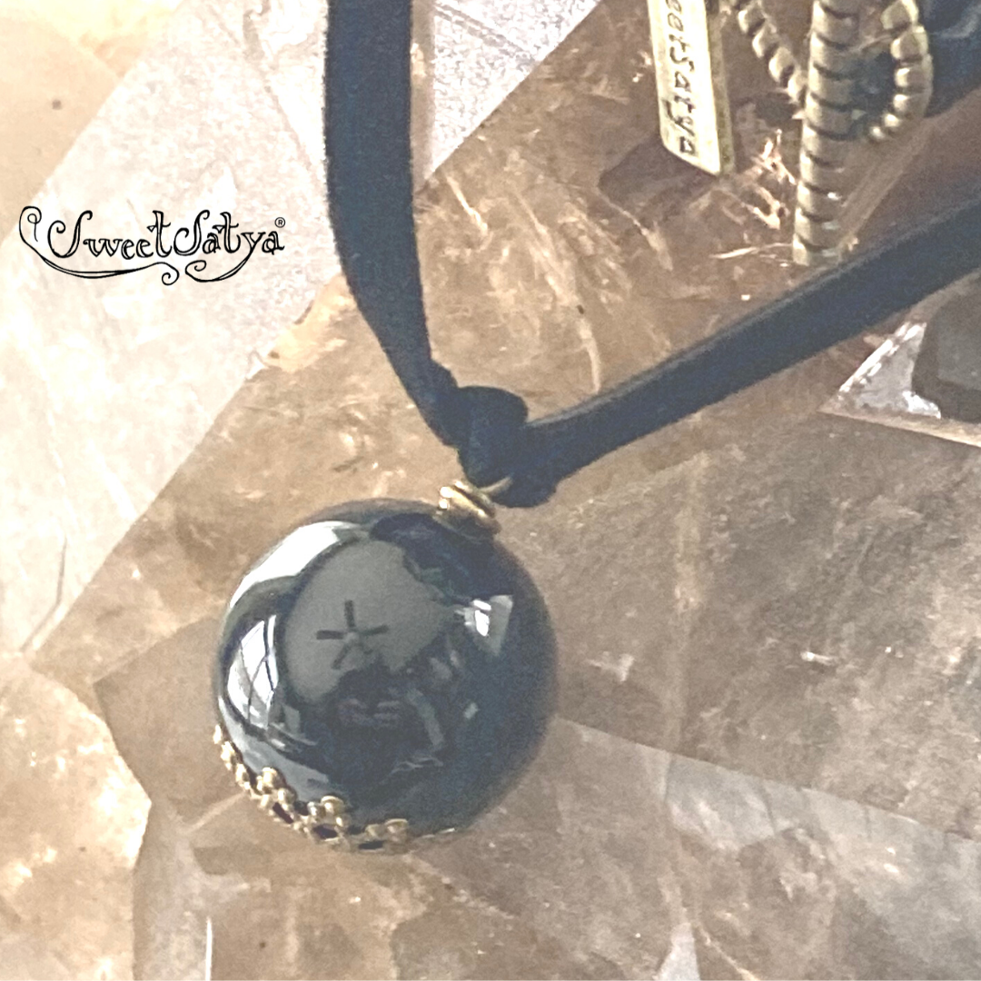 Black Agate Sphere Jewelry – Natural Stone Beaded Necklace & Bracelet Set for Women – Perfect for Meditation, Energy Healing & Boho Fashion