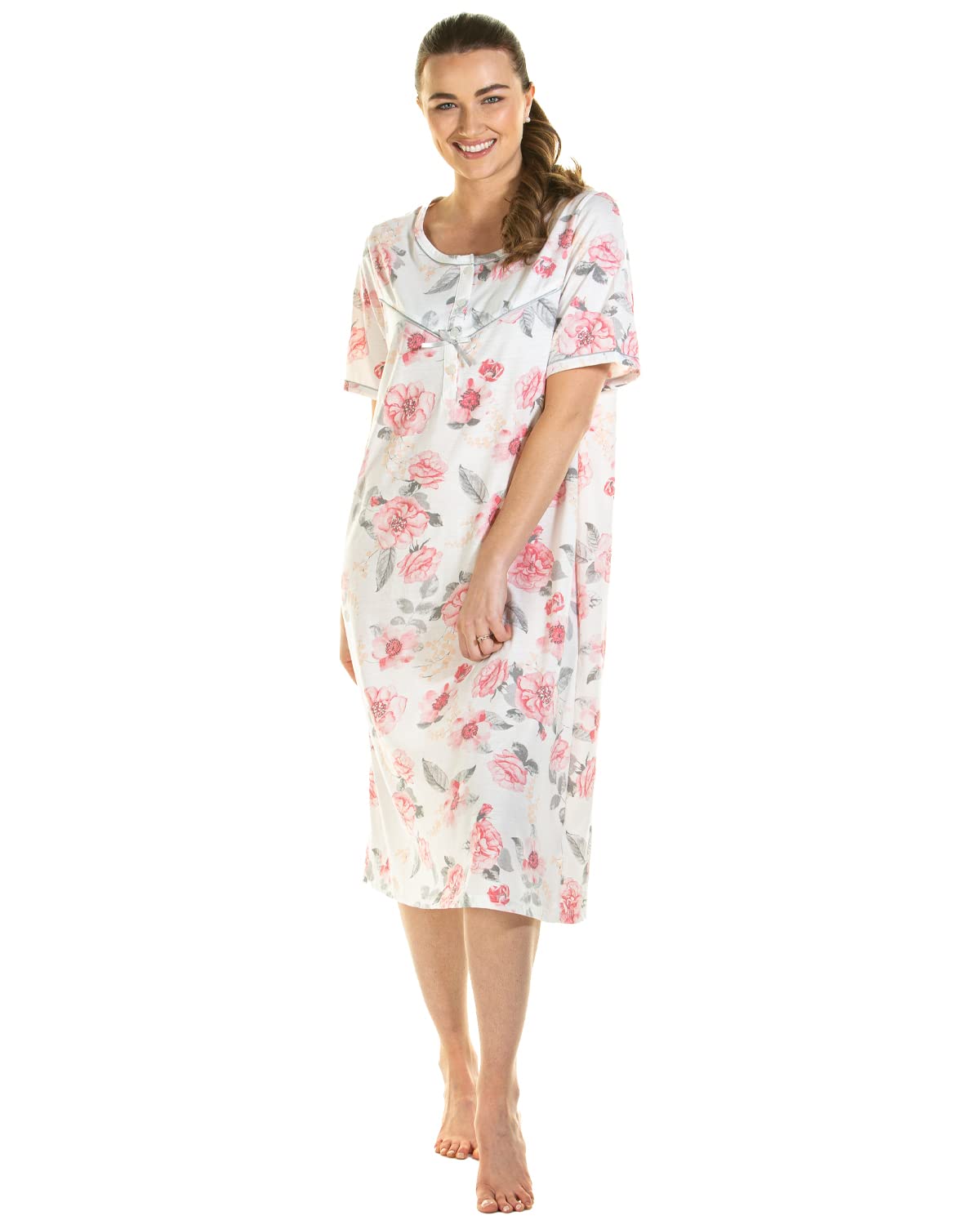 Undercover Ladies Jersey Short Sleeve Rose Floral Nightie - Soft Sleepwear for Women, Comfortable Nightdress for Relaxing at Home or Vacation - Perfect for Bedtime, Lounging & Romantic Nights