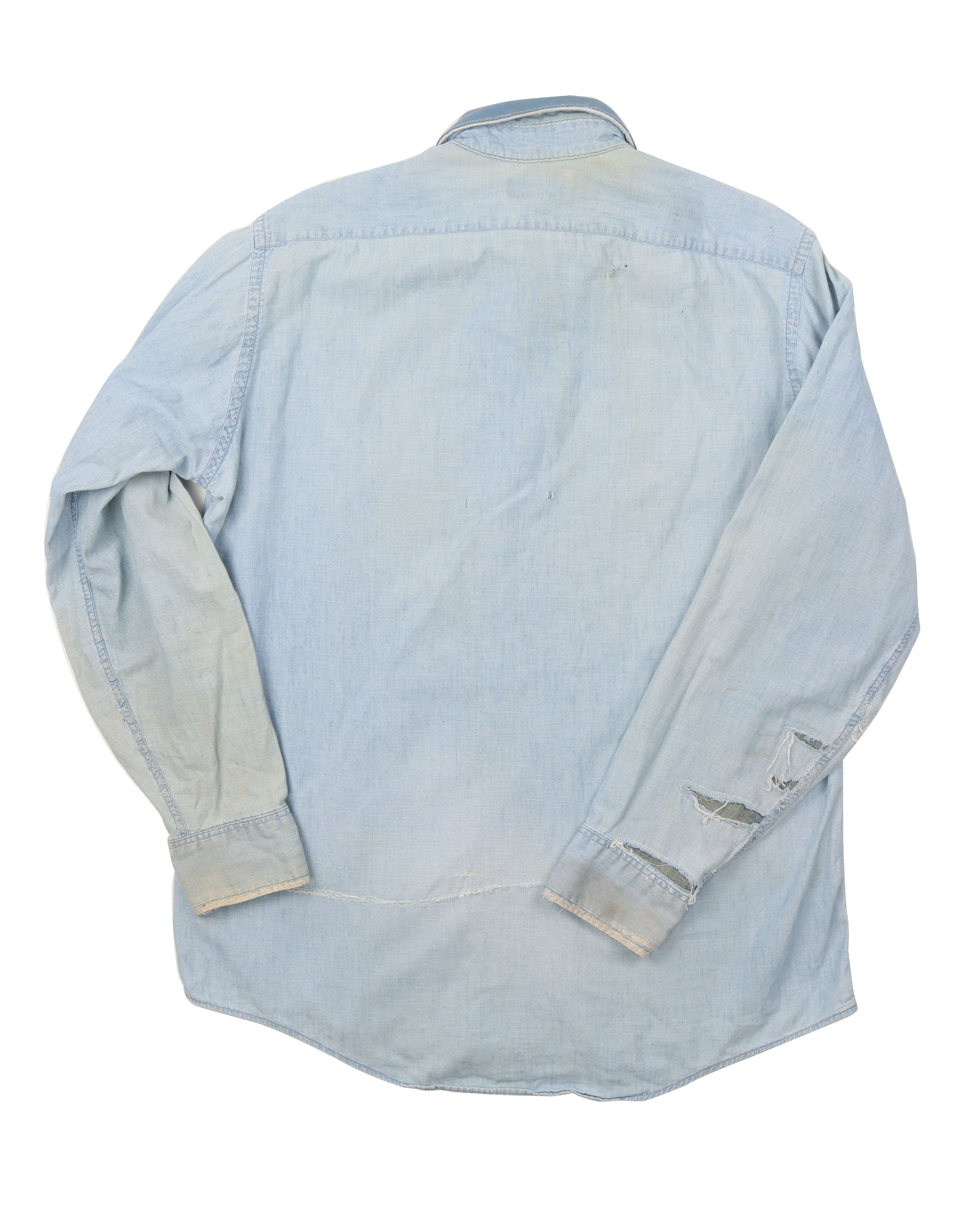 Vintage 1990s Distressed Denim Shirt for Men & Women - Retro Repaired Denim Top for Casual Wear, Street Style & 90s Fashion Outfits