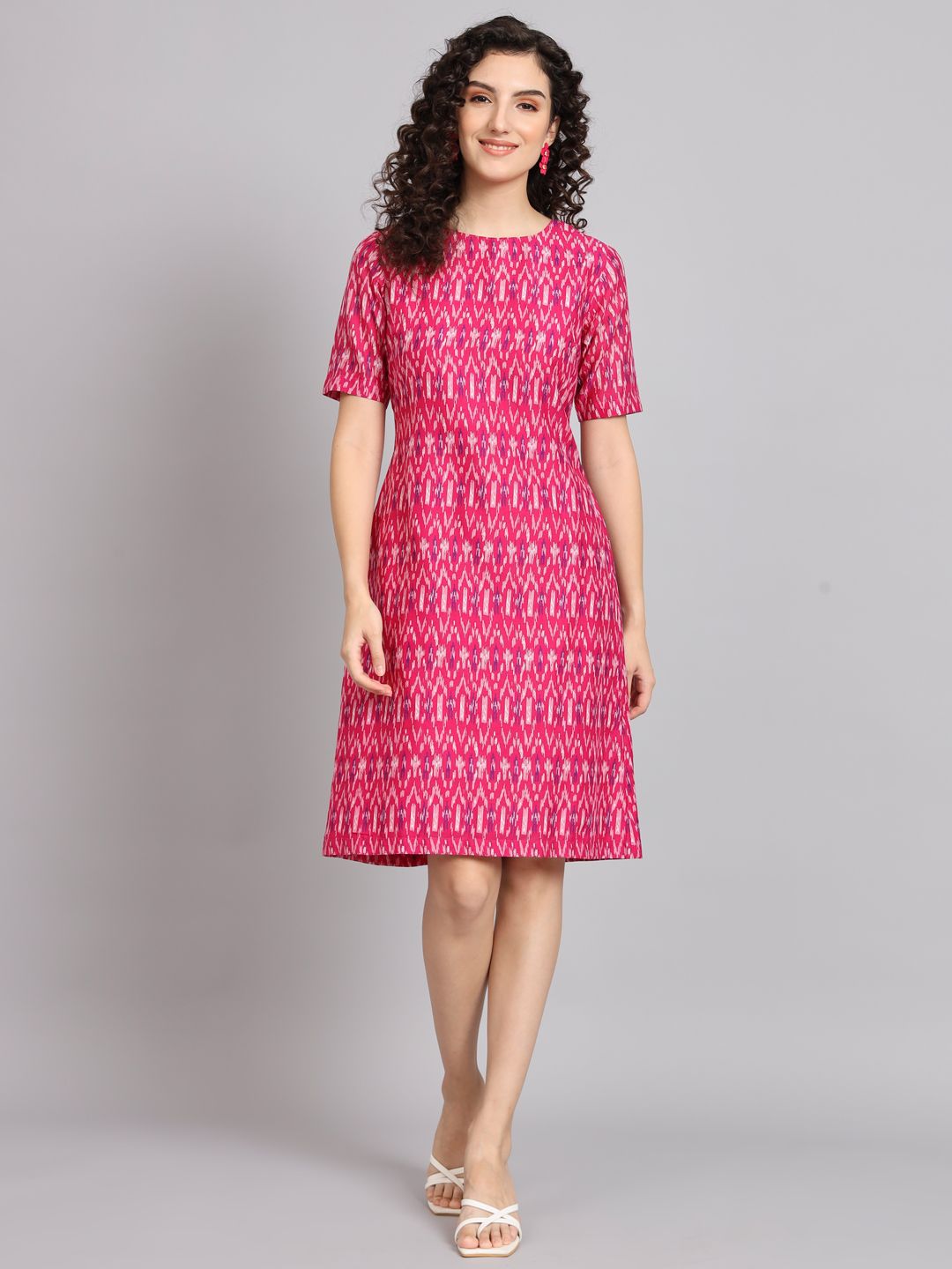 Stylish A-Line Cotton Printed Dress in Pink - Perfect for Casual Outings, Parties & Summer Wear