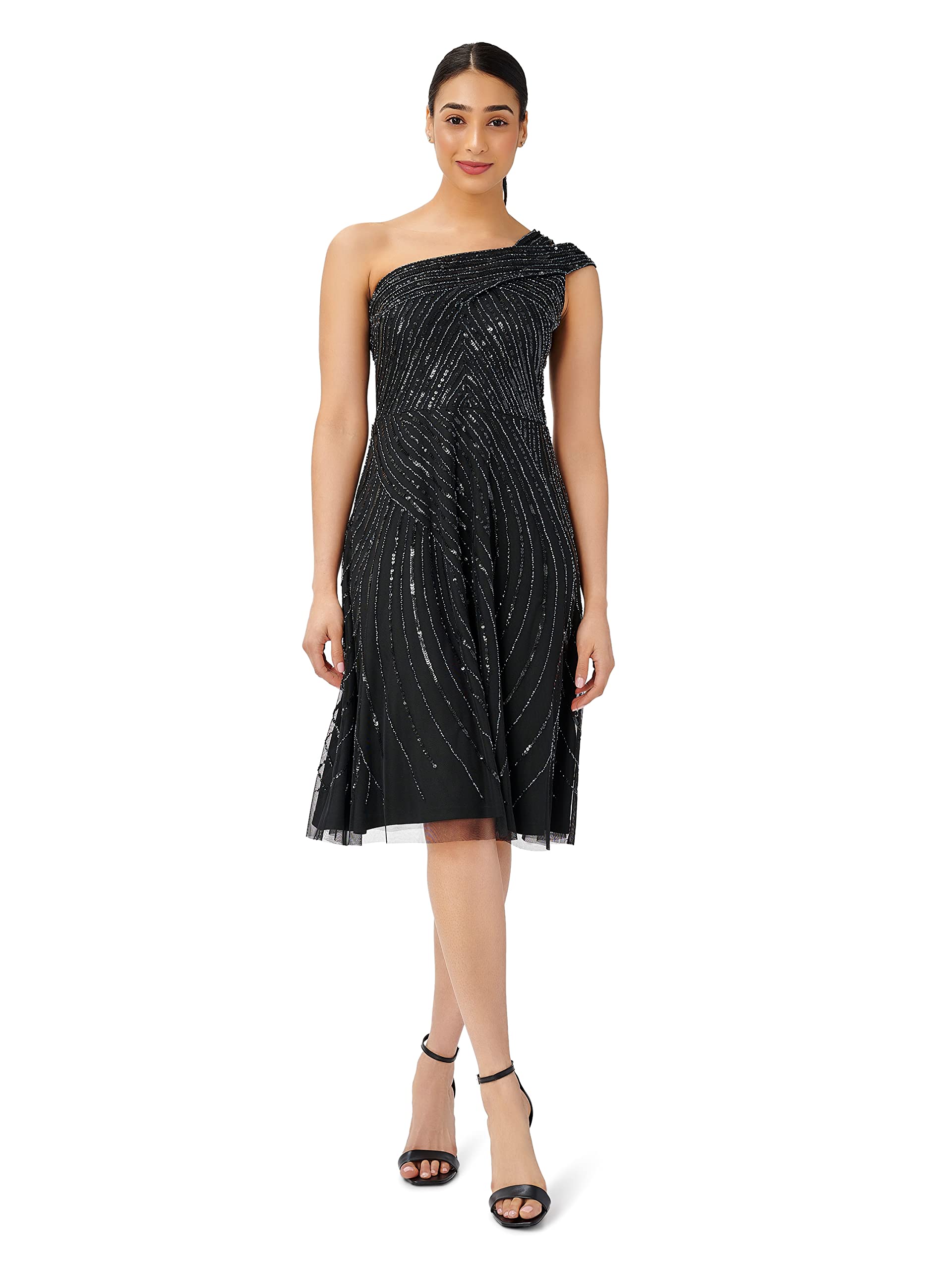 Adrianna Papell Women's Beaded One Shoulder Cocktail Dress - Elegant Evening Gown for Parties, Weddings & Special Occasions