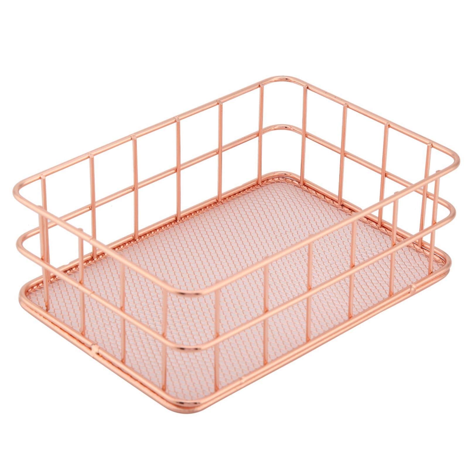 Rose Gold Iron Storage Basket - Organizer for Desktop & Workspace Decor