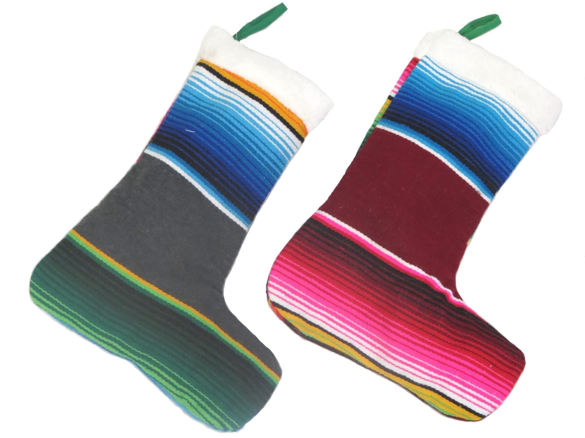 Leos Imports 2 Pack Colorful Mexican Serape Christmas Stockings - Festive Holiday Decor for Fireplace Mantel, Tree, and Gift Exchange