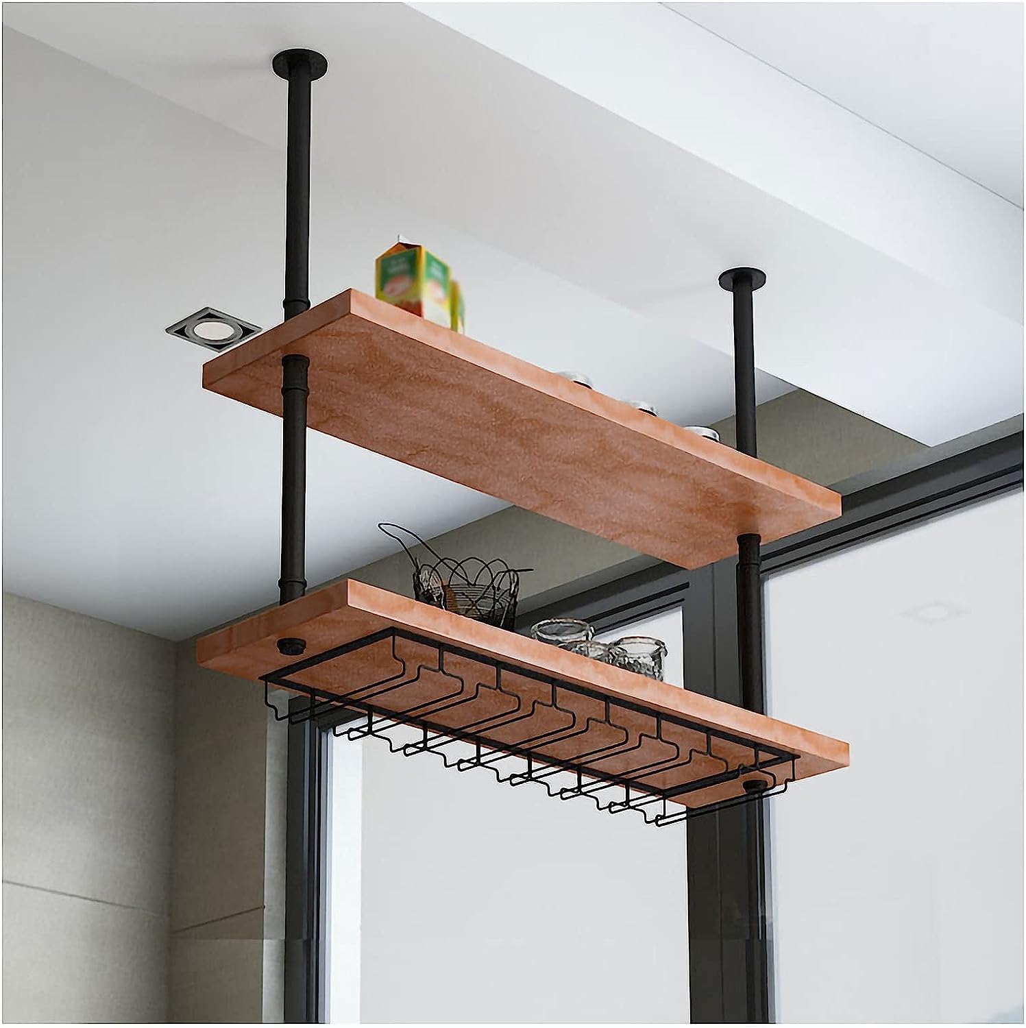 2-Tier Metal Wall Mounted Glass Shelf - Black 39