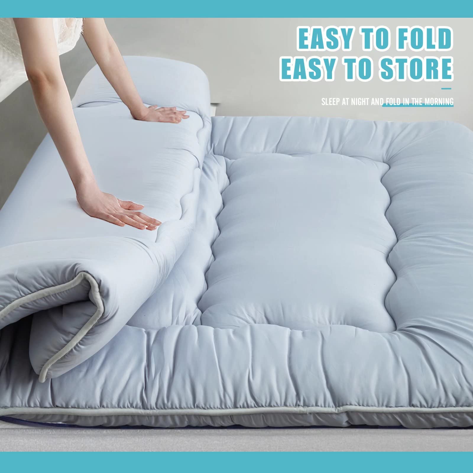 Japanese Floor Mattress - Foldable Camping Pad for Adults, Queen Size | Portable Tatami Mat for Indoor Use, Tent Camping & Guest Bedding | KIAYACI