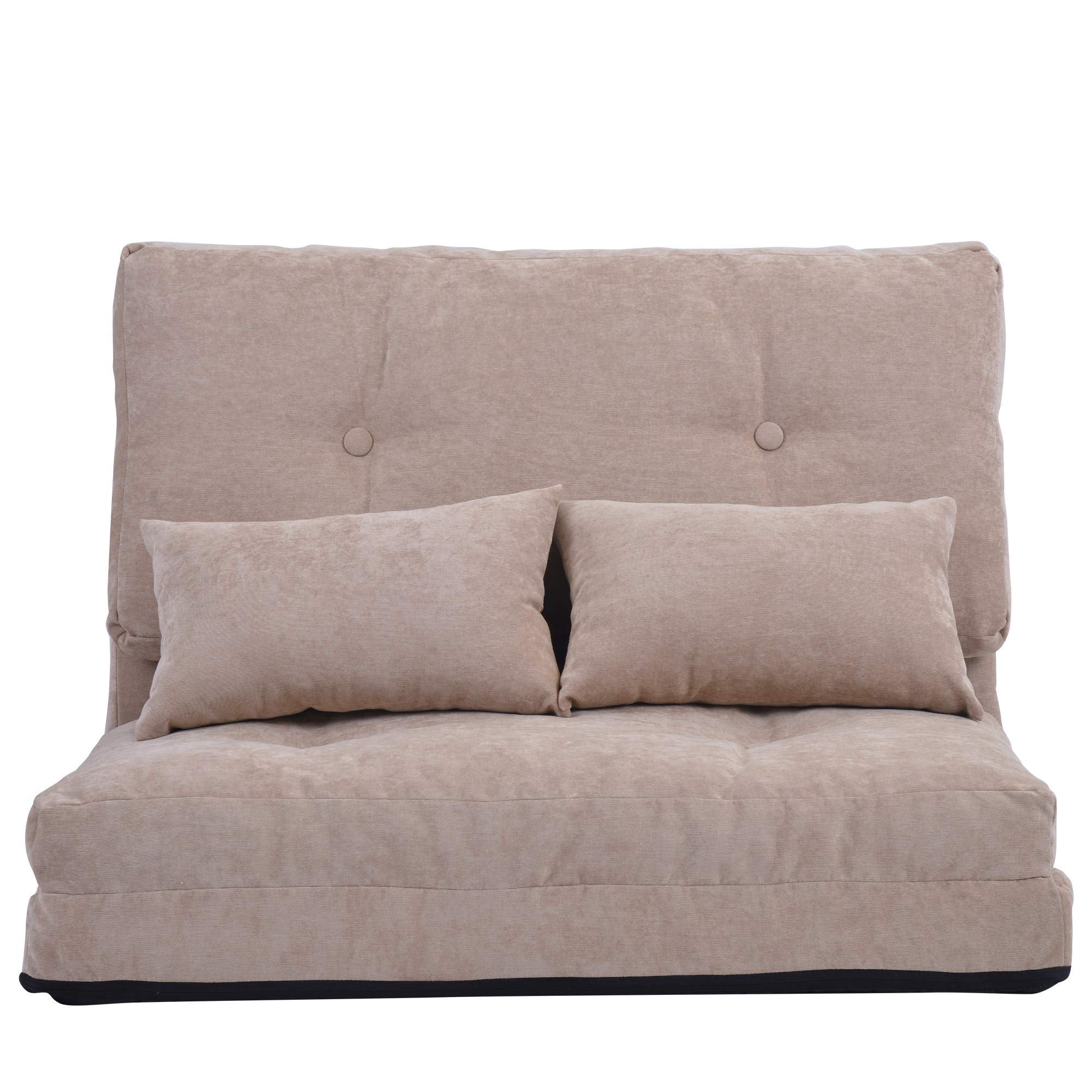 Adjustable Folding Futon Sofa Bed with 2 Pillows - Convertible Loveseat for Living Room, Bay Window & Gaming - Comfortable Floor Sofa for Small Spaces & Guest Room (Beige) | Perfect for Apartments, Dorms & Movie Nights