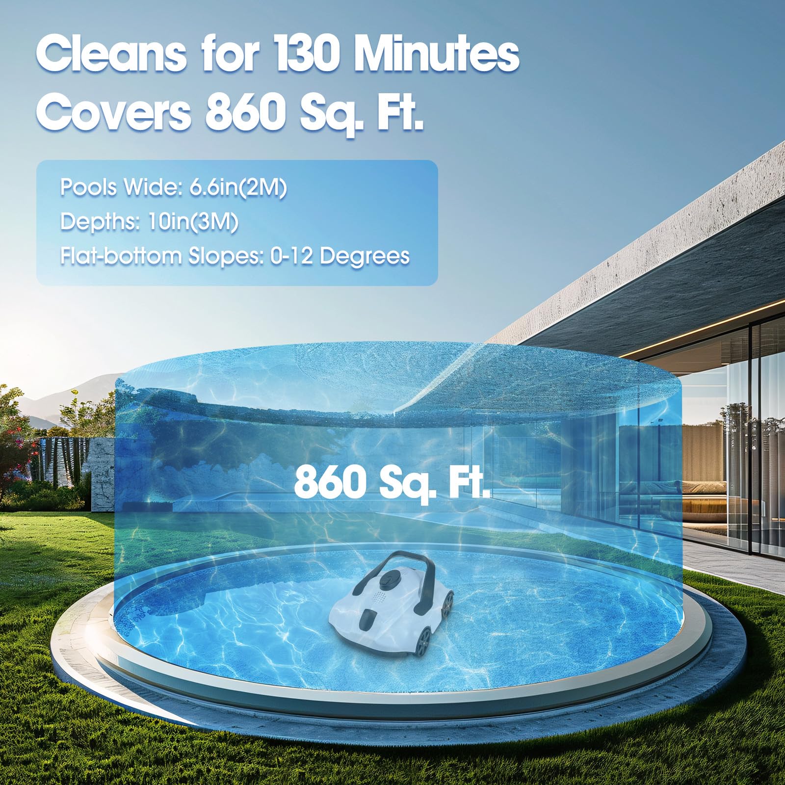 **JQKJCAM Cordless Robotic Pool Cleaner - 1076 Sq.Ft Coverage, Powerful Suction, Automatic Route Planning for Above Ground & Inground Pools, Self-Parking - Ideal for Weekly Pool Maintenance & Quick Cleaning**
