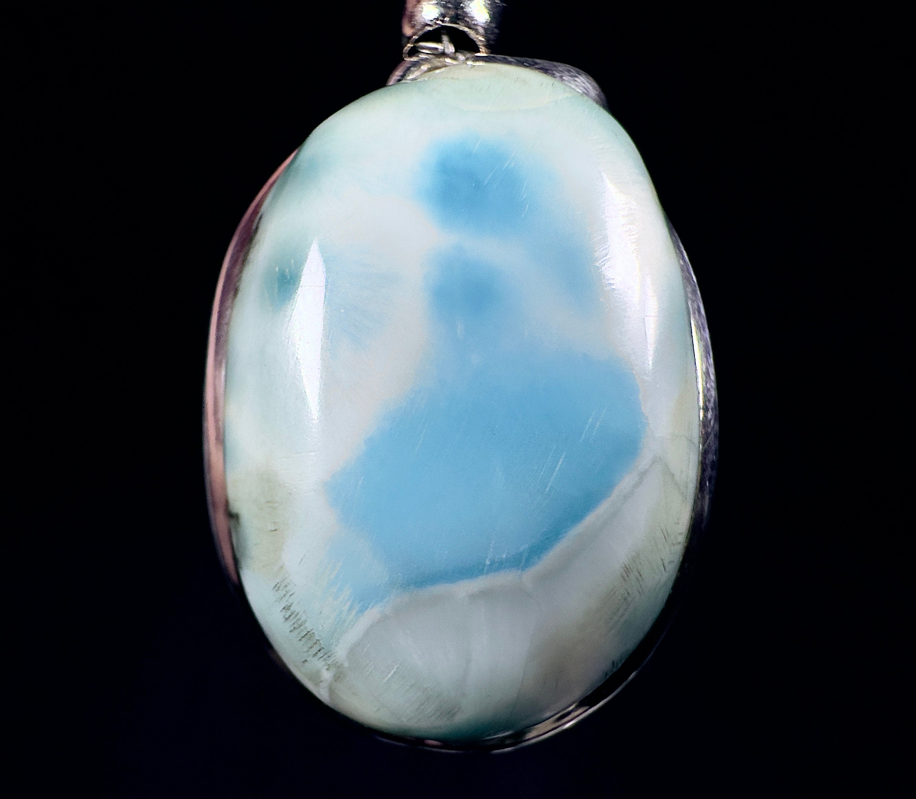 Larimar Crystal Pendant Necklace - Genuine Blue Larimar Gemstone in Sterling Silver Bezel Setting | Oval Cabochon Jewelry for Women | Perfect for Beach Vacations, Spiritual Healing & Boho Fashion