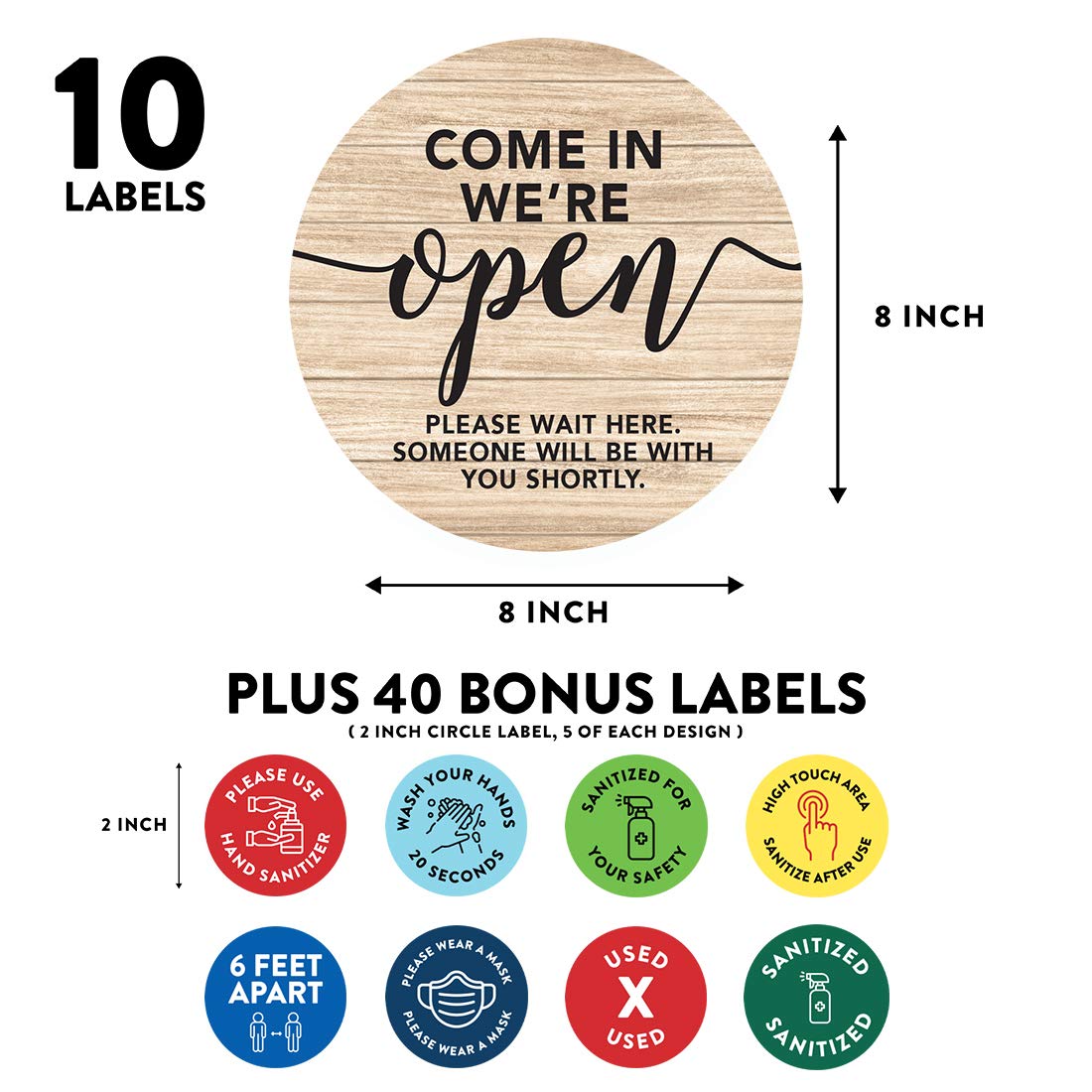 50-Pack Social Distancing Business Signs - 10 Rustic 'Come In We're Open' 8
