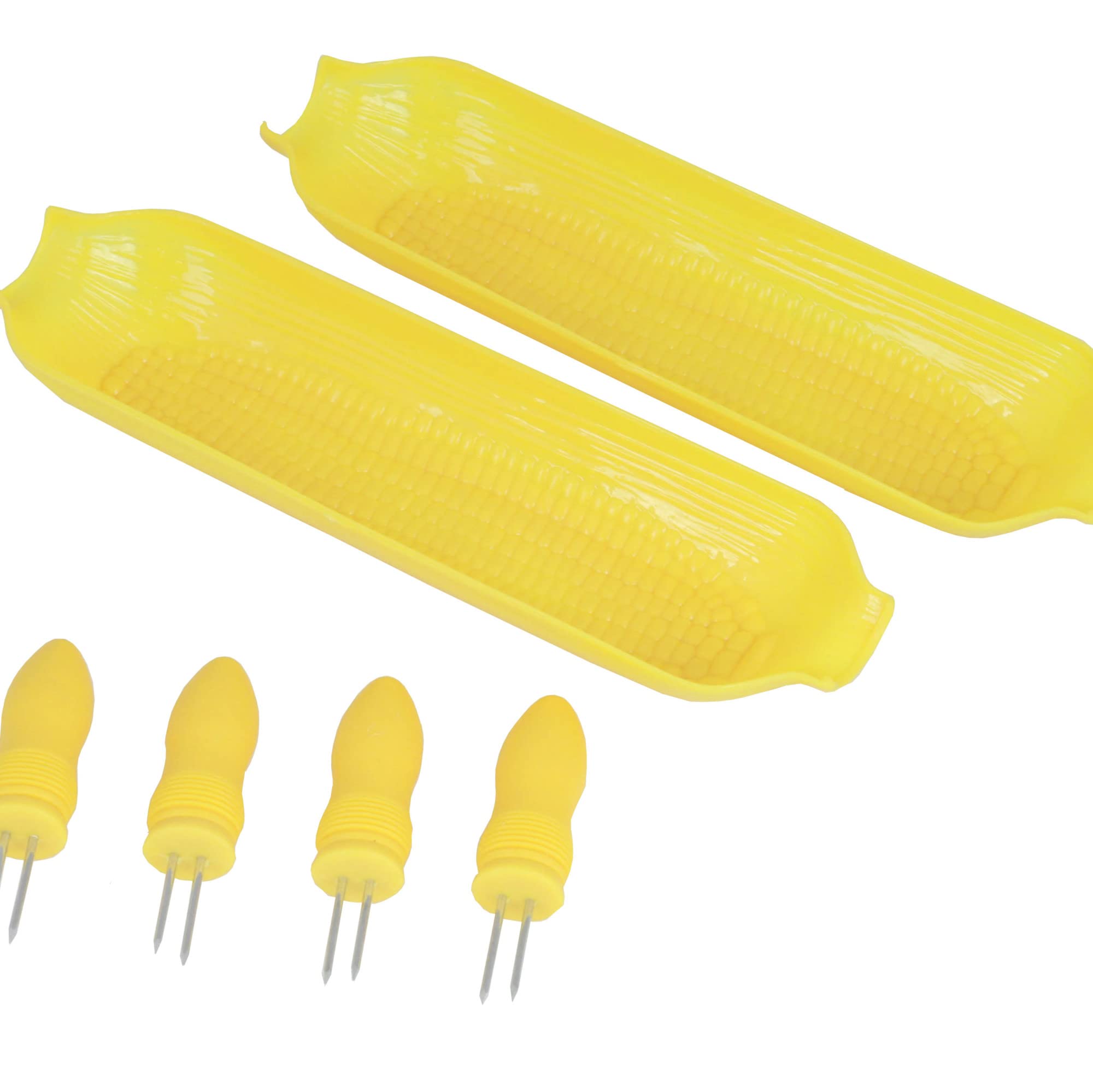 Chef Craft Select Plastic Corn Cob Dishes with Holders - 8.5 Inch Set of 2 Dishes & 4 Corn Cob Holders in Yellow | Perfect for BBQs, Picnics, and Summer Parties
