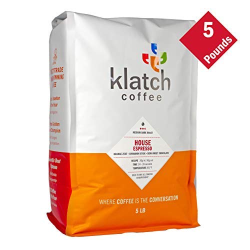 Klatch Coffee House Espresso Medium-Dark Roast Whole Bean Coffee - 5lb Bag | Premium Arabica Beans for Espresso Machines & French Press | Perfect for Home Brewing, Cafes & Office Use
