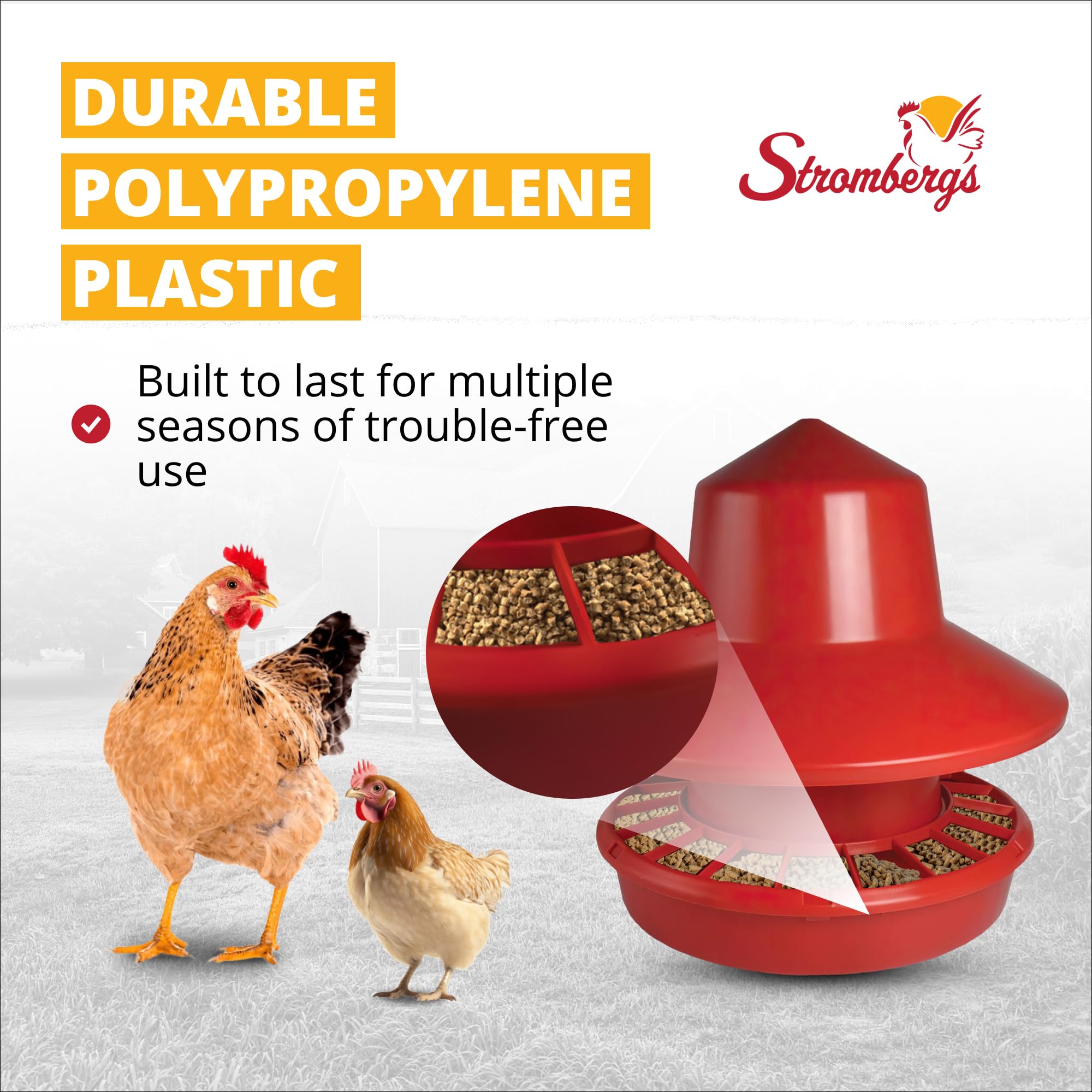 Stromberg's 50 lb Rain Shield Chicken Feeder - Large Capacity Poultry Feeder with Durable Plastic Lid - Easy Fill Design & Feed Saving Grill - 24