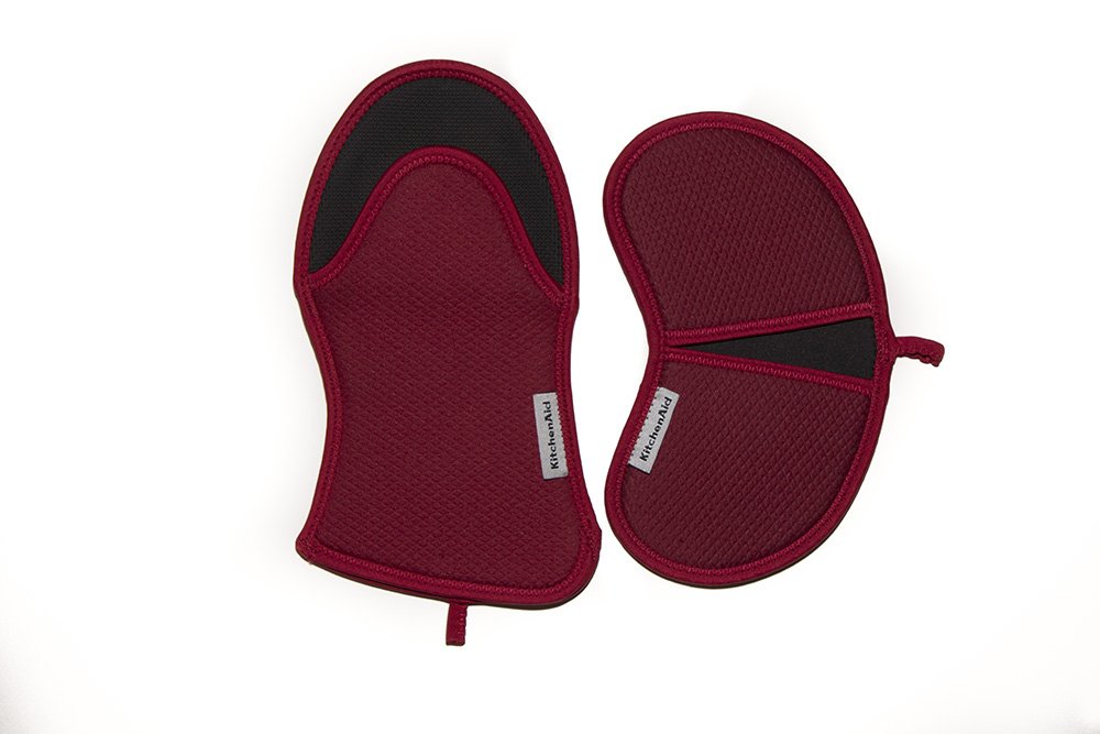 KitchenAid Embossed Solid Neoprene Pot Holder & Oven Mitt Set - Heat Resistant, Fire Red, 2 Pack - Perfect for Cooking, Baking, Grilling and Kitchen Safety