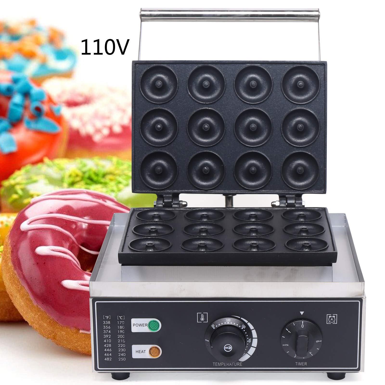 Nonstick Electric Donut Maker Machine - 12 Pcs 9cm Doughnut Pan for Home & Commercial Use - 220V Mini Waffle Donut Baker - Perfect for Breakfast, Snacks, Parties & Cafes
