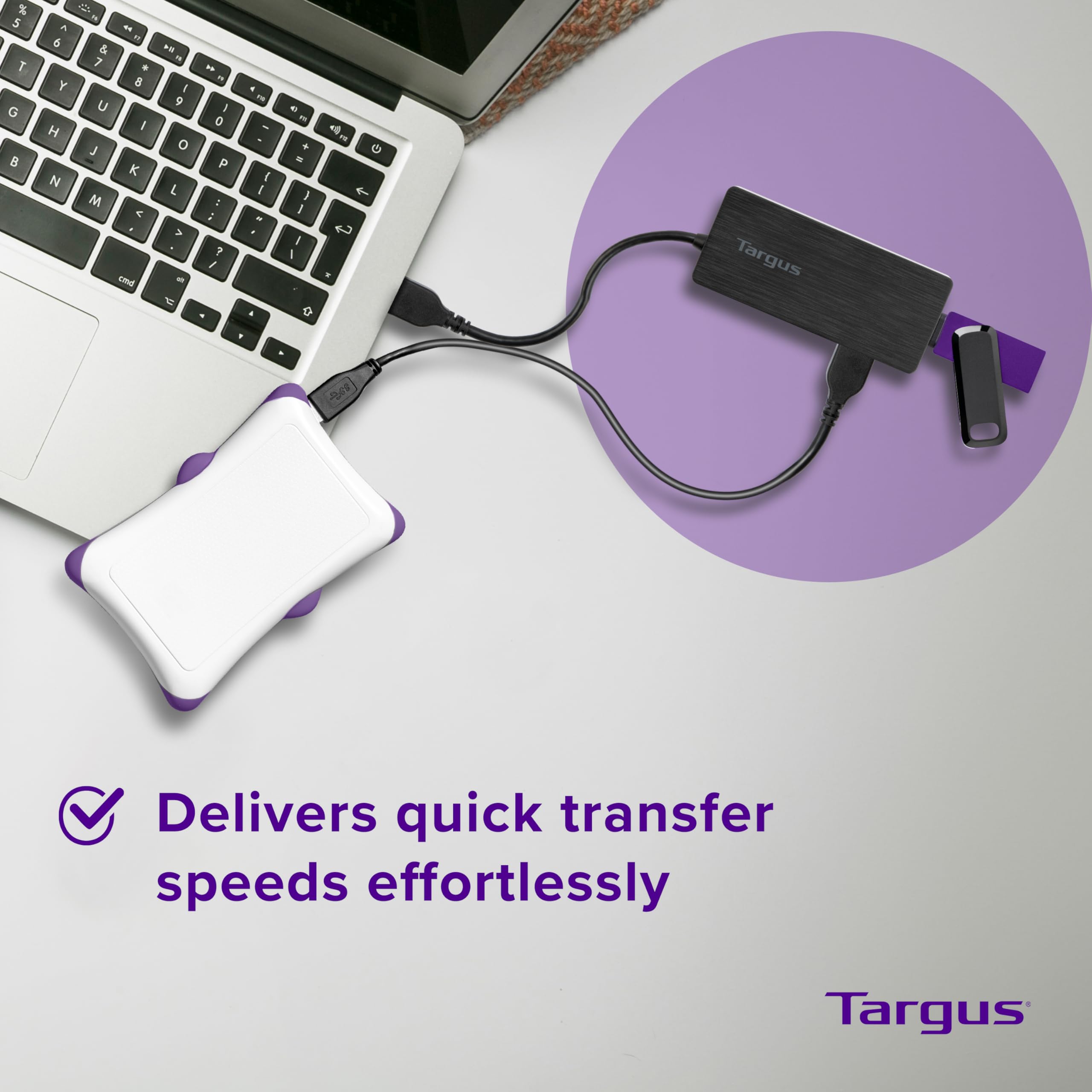 Targus 4-Port USB 3.0 Hub with 5Gbps Data Transfer - Compact USB Splitter for Laptop, PC, Mac - Black (ACH124US) - Perfect for Home Office, Gaming & Multi-Device Setup