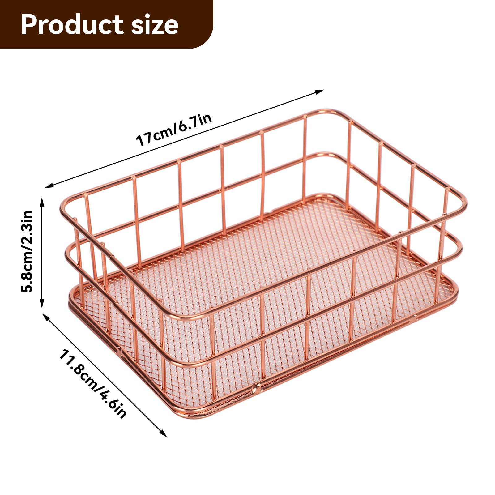 Rose Gold Wire Storage Basket - 4.6x6.7x2.3 Inch Metal Organizer for Desktop, Pantry & Cabinet | Kitchen Storage Solution for Utensils, Spices & Office Supplies