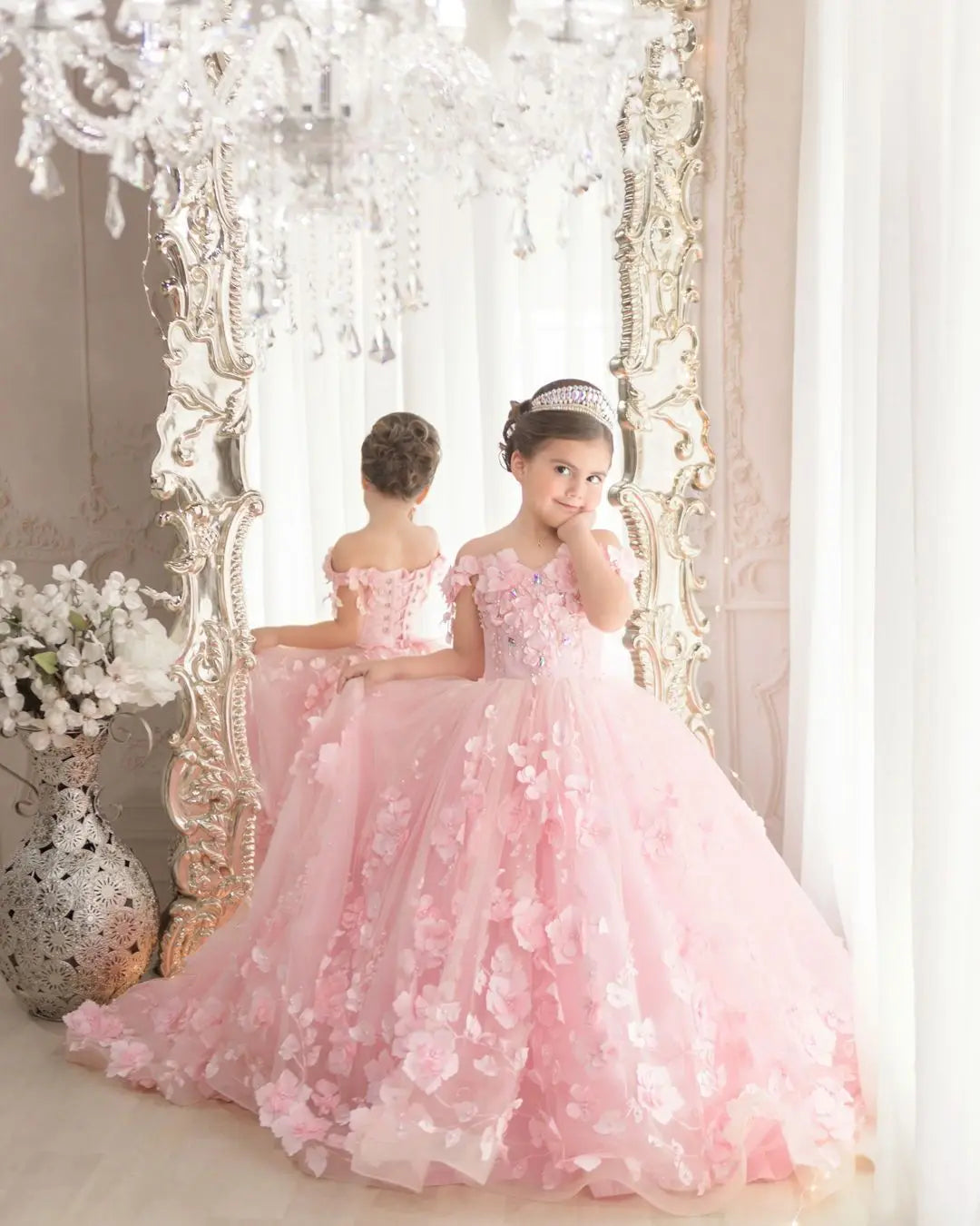 Elegant A-Line Flower Girl Dress with 3D Petals - Perfect for Weddings, Parties & Special Occasions