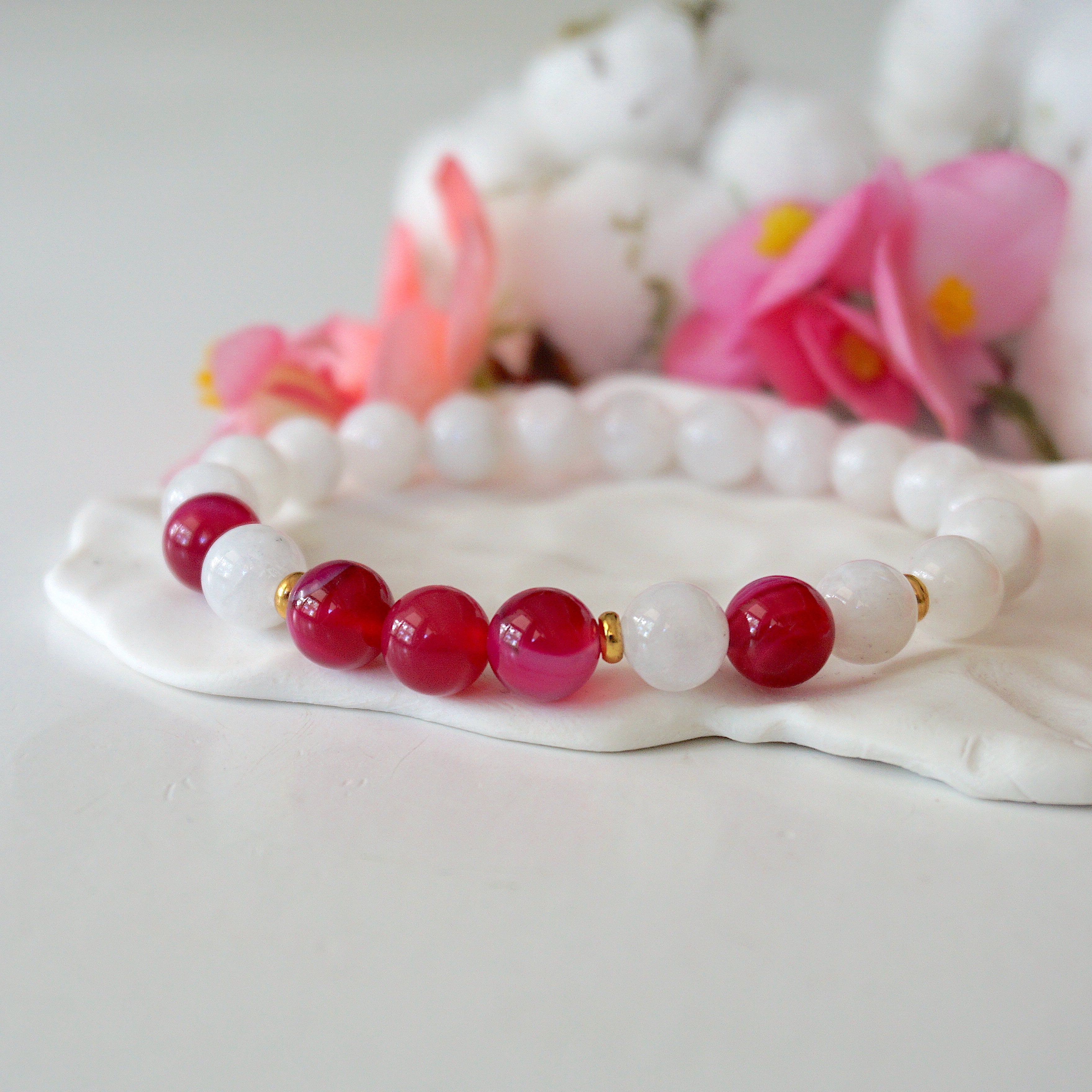 Pink Agate Healing Crystal Mala Bracelet - Natural Stone Beads for Meditation, Yoga & Spiritual Balance | Handmade Adjustable Buddhist Prayer Beads