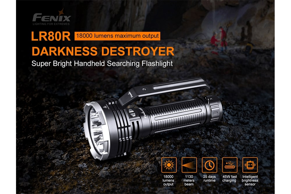 Fenix LR80R Rechargeable LED Flashlight - 18000 Lumens Ultra Bright, Waterproof Search Light for Camping, Hunting, Emergency & Outdoor Adventures