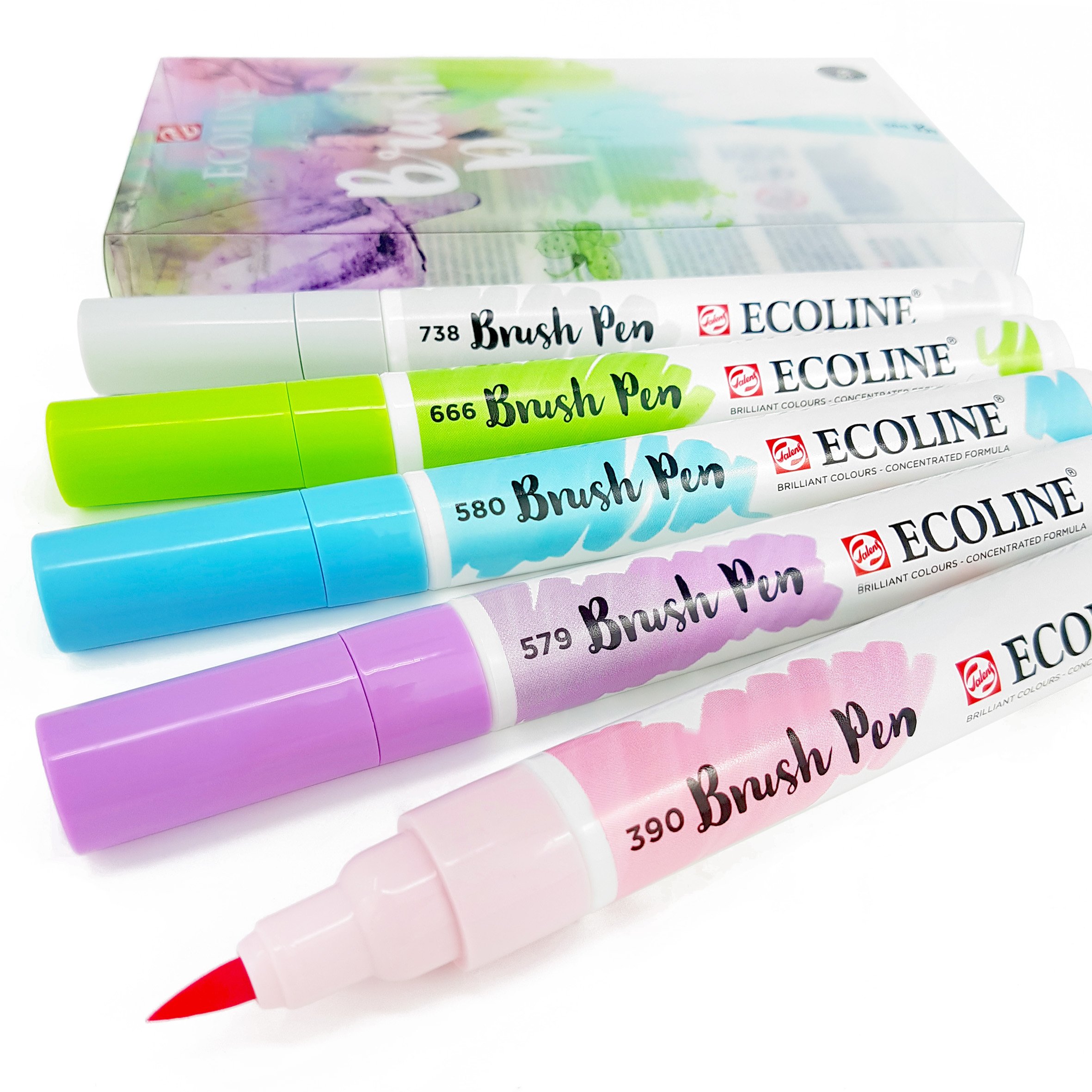 Royal Talens Ecoline Watercolor Brush Pens - Pastel 5 Set with Blender for Artists