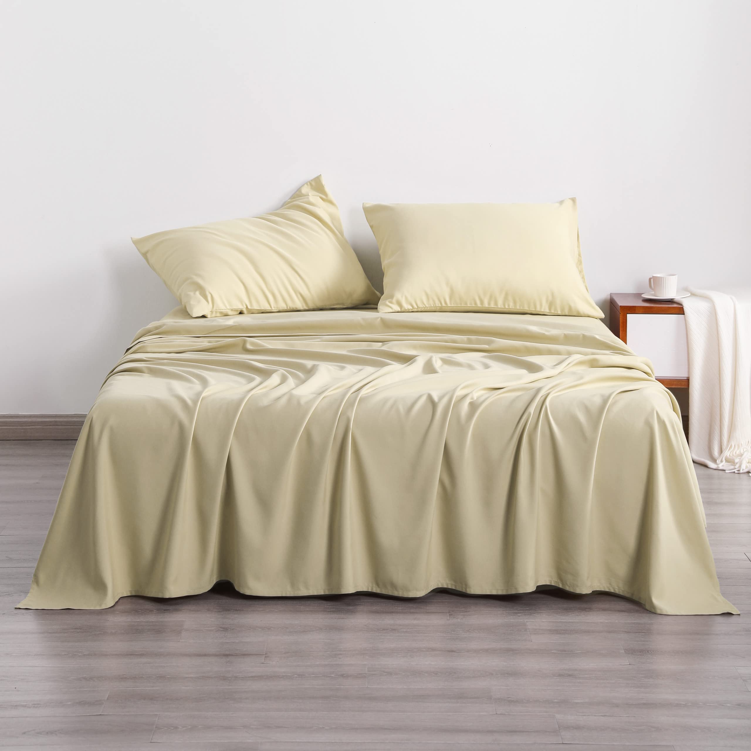 NTBAY 3-Piece 100% Microfiber Twin Bed Sheet Set - Ultra Soft 1800 Thread Count, Wrinkle & Fade Resistant, Deep Pocket Fitted Sheet (1 Flat, 1 Fitted, 1 Pillowcase) - Light Taupe - Perfect for Dorms, Guest Rooms & Kids' Beds