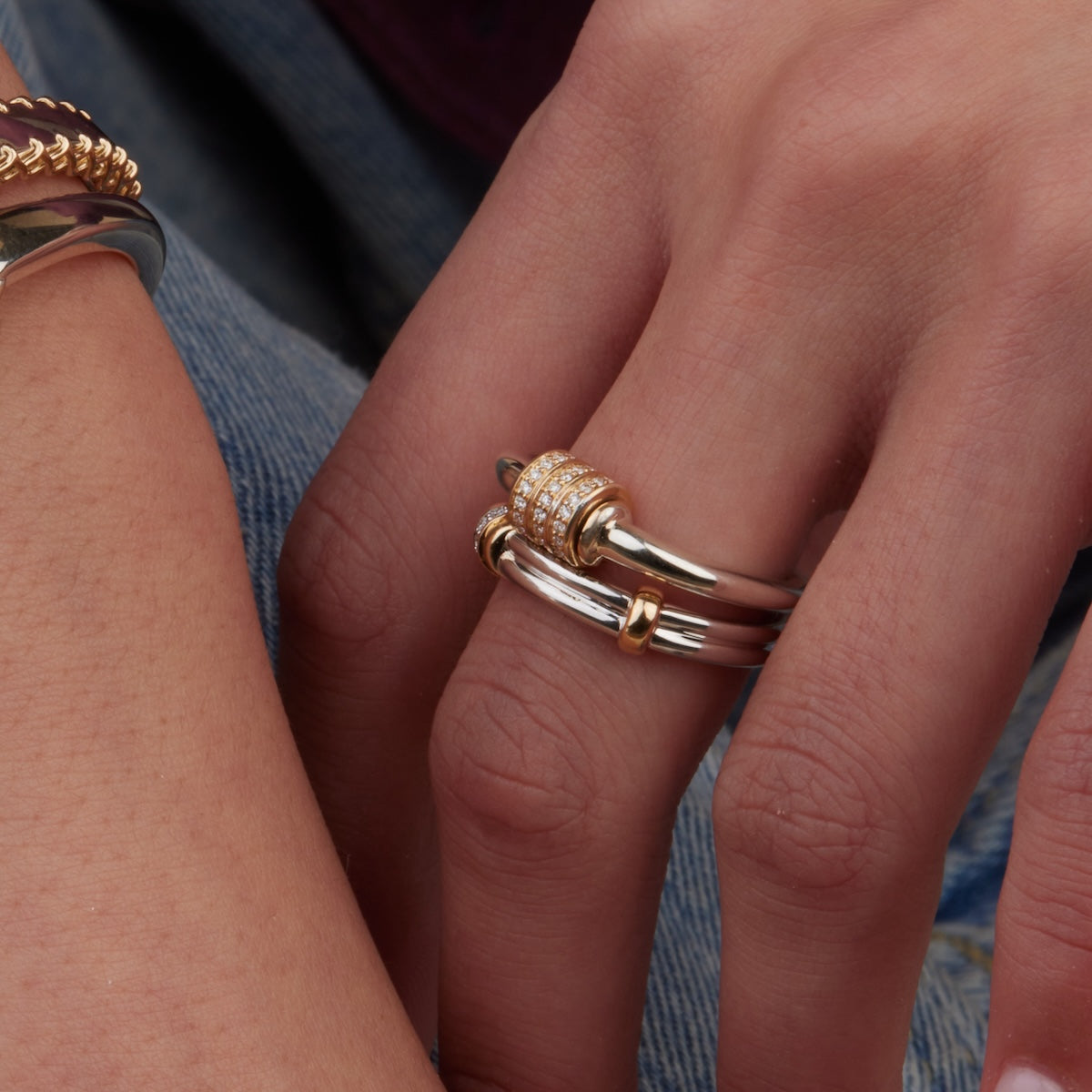 Two Tone Spinning Latch Ring - Elegant Adjustable Jewelry for Women | Perfect for Everyday Wear, Date Nights & Special Occasions