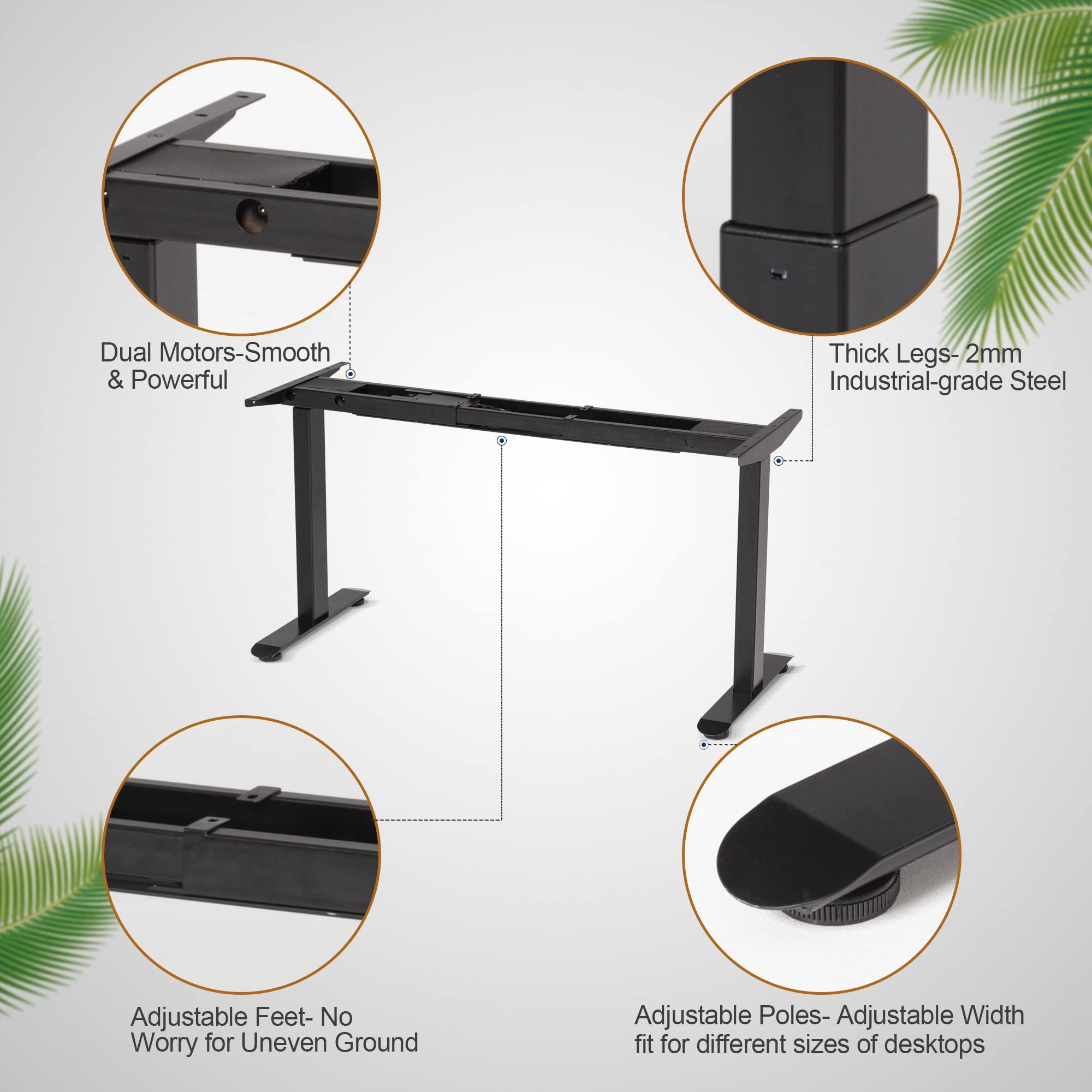 Electric Stand Up Desk Frame - Dual Motor Adjustable Height Standing Desk Base with Thick Legs, Black (680 Frame Only) - Perfect for Home Office & Workspace Ergonomics