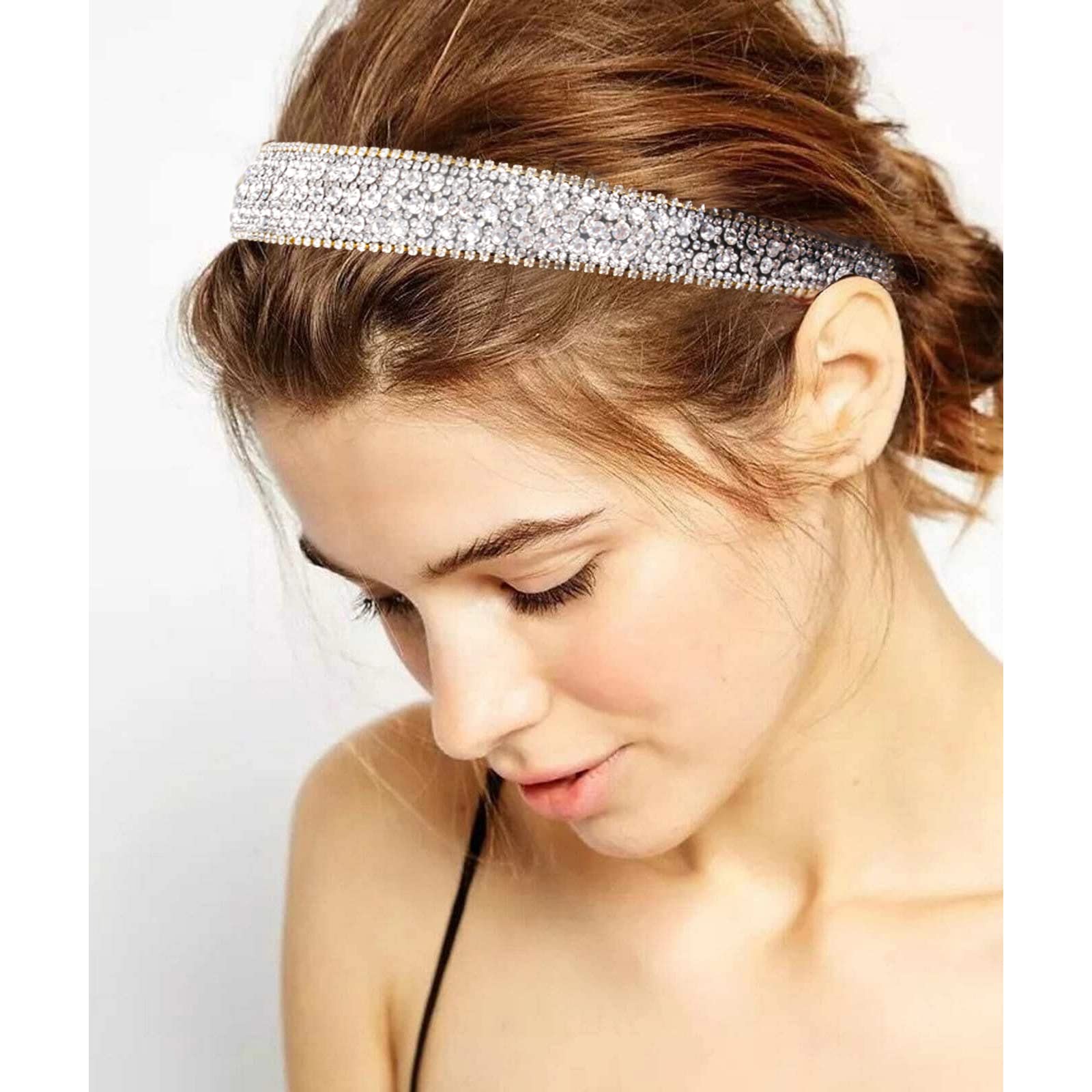 Wecoe 4 Pack Rhinestone Headbands for Women & Girls - Sparkly Diamond Flower Hair Accessories Set in Pink, Coffee, Silver & Rainbow | Perfect for Homecoming, Birthday Gifts, Weddings & Special Occasions