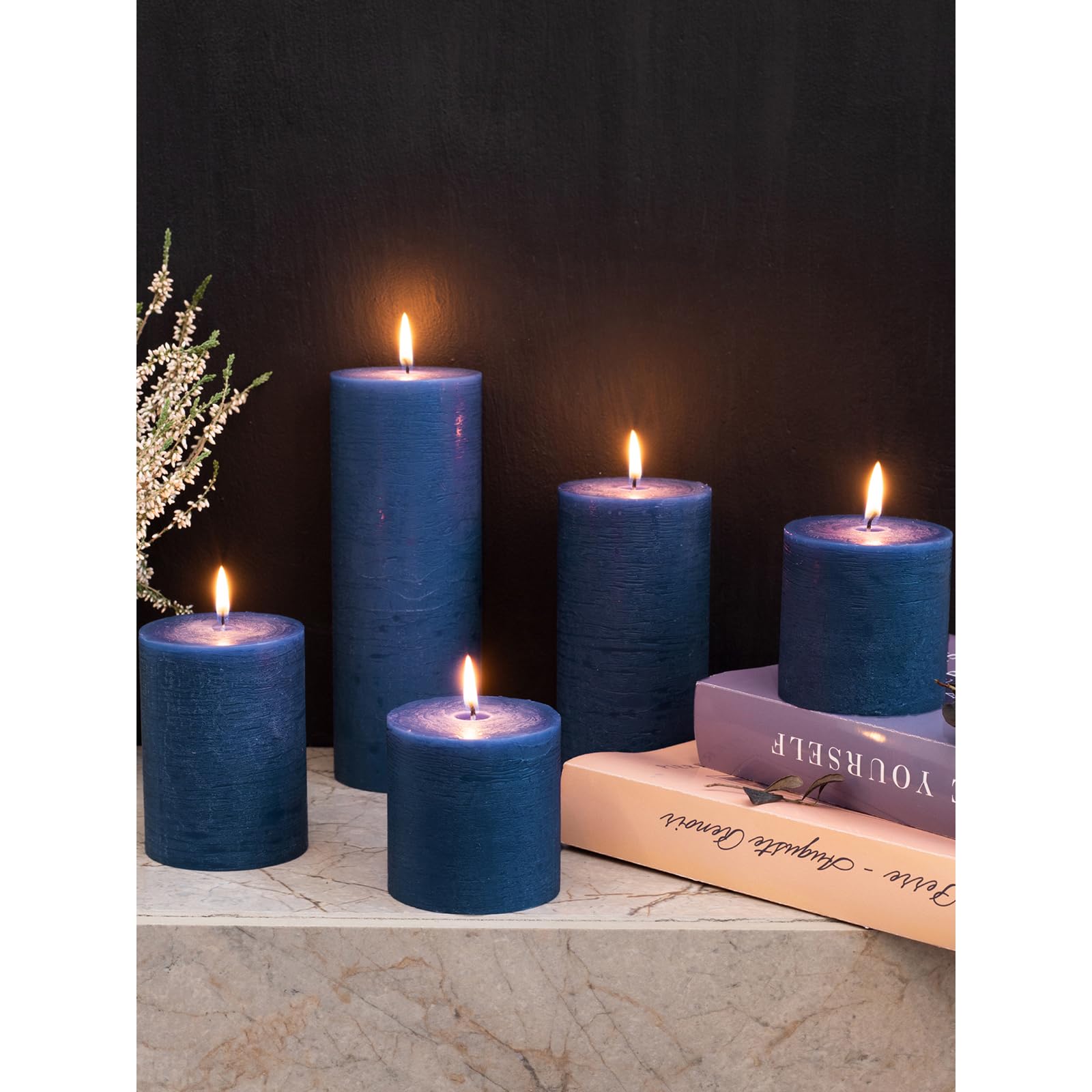 Large Pillar Candles 3x6 Inch - Set of 3 Unscented Dark Blue Candles for Weddings & Home Decor
