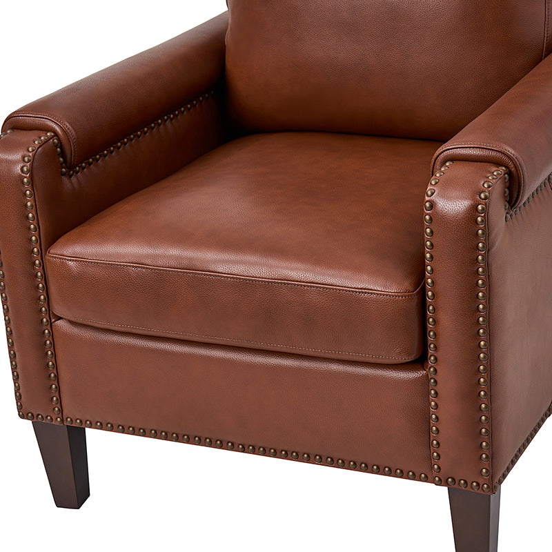 Nathaniel Transitional Style Genuine Leather Armchair - Premium Brown Leather Lounge Chair for Living Room, Office & Study - Comfortable Reading Chair with Padded Seat & Wooden Legs