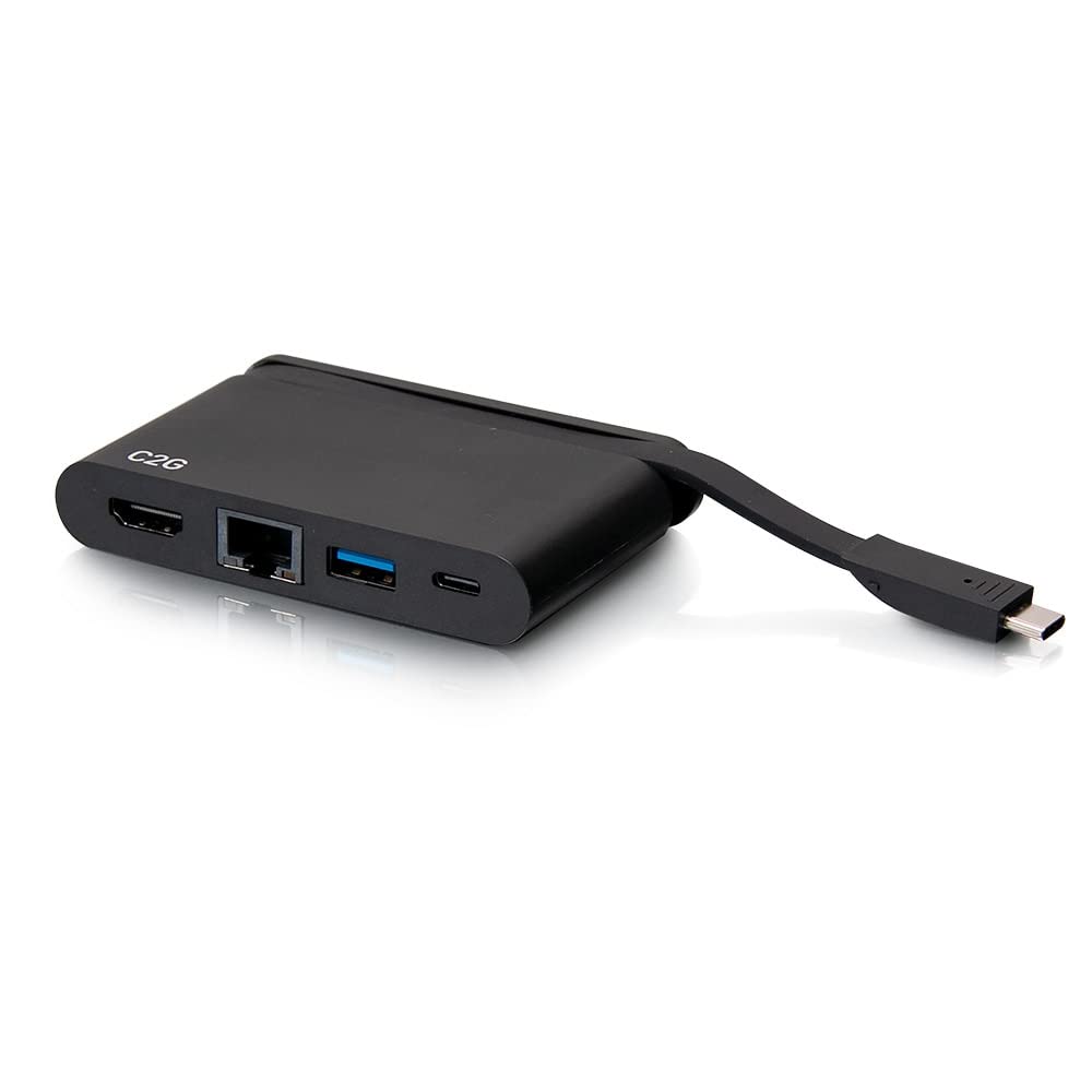 C2G 4-in-1 USB-C Hub with HDMI 4K 30Hz, USB 3.0 Port, Gigabit Ethernet & 100W PD Charging - Portable Laptop Docking Station for MacBook Pro/Air, iPad Pro, Chromebook & Windows Laptops - Perfect for Home Office, Remote Work & Travel