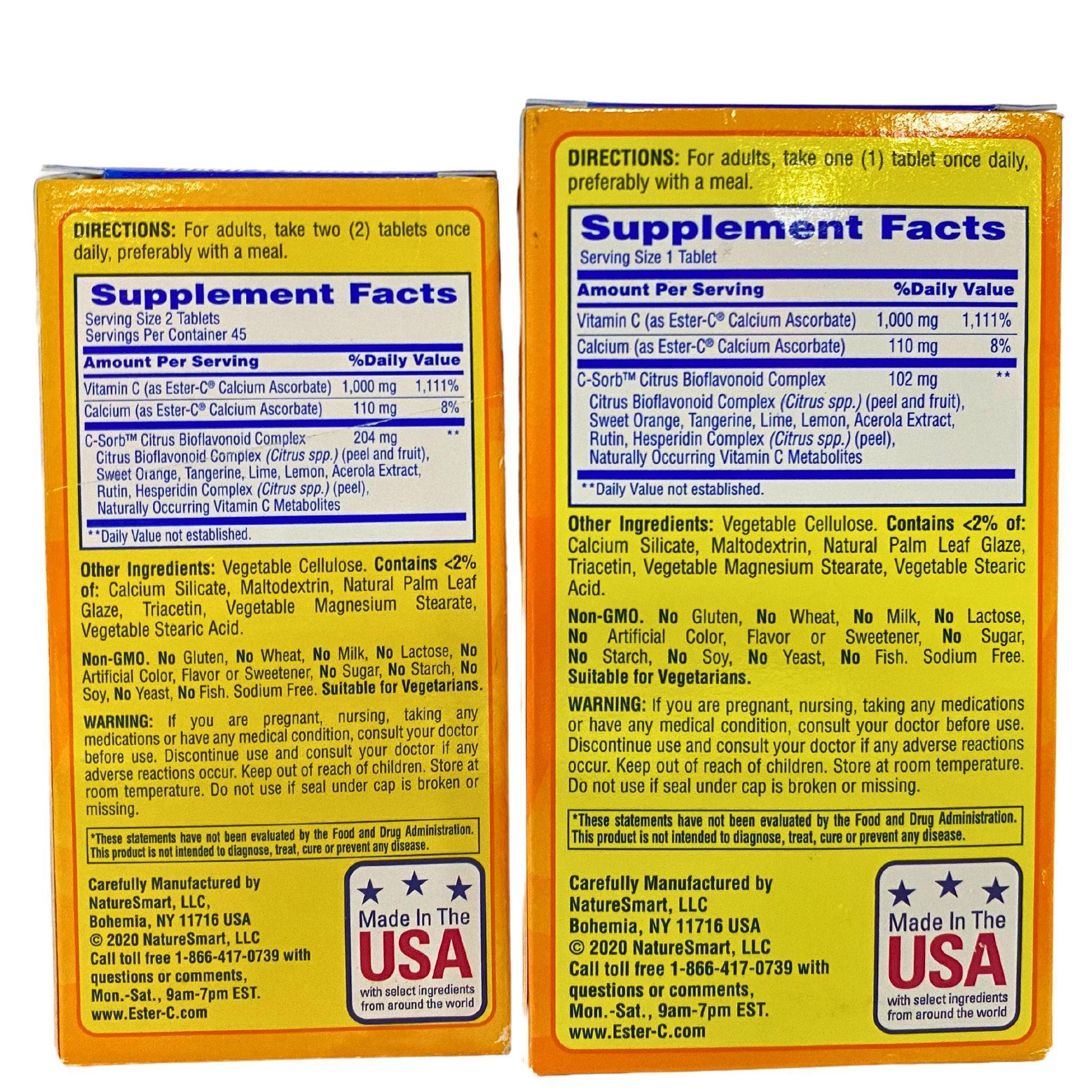 Ester-C Vitamin C 500mg & 1000mg - Clinically Studied, Stomach Friendly Immune Support Supplement (50 Count) - 24 Hour Immune Boost for Daily Wellness & Active Lifestyle