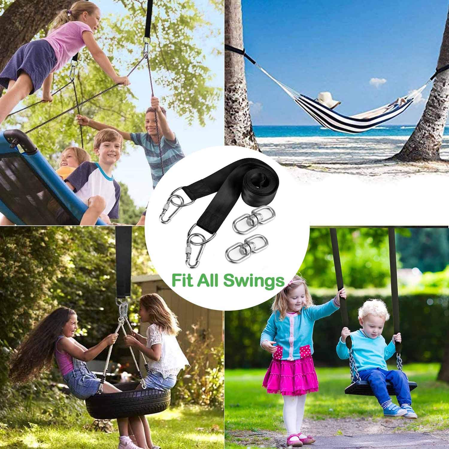 30FT Extra Long Heavy Duty Tree Swing Straps - Set of 2 (5000 lbs Capacity) with Tree Protector, Carabiner & Swivel - Easy Install for Swings, Hammocks & Outdoor Play - Perfect for Backyard, Park & Camping Adventures