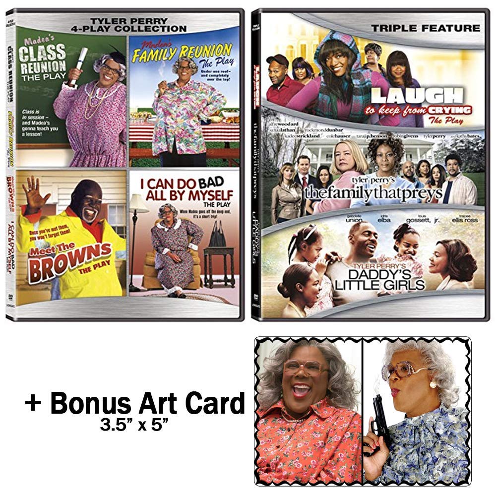 Tyler Perry 7 Film Collection - Includes Madea's Class, Family Reunion, Meet the Browns & More (5 Plays + 2 Bonus Movies) with Bonus Art Card - Perfect for Comedy Lovers & African American Film Fans