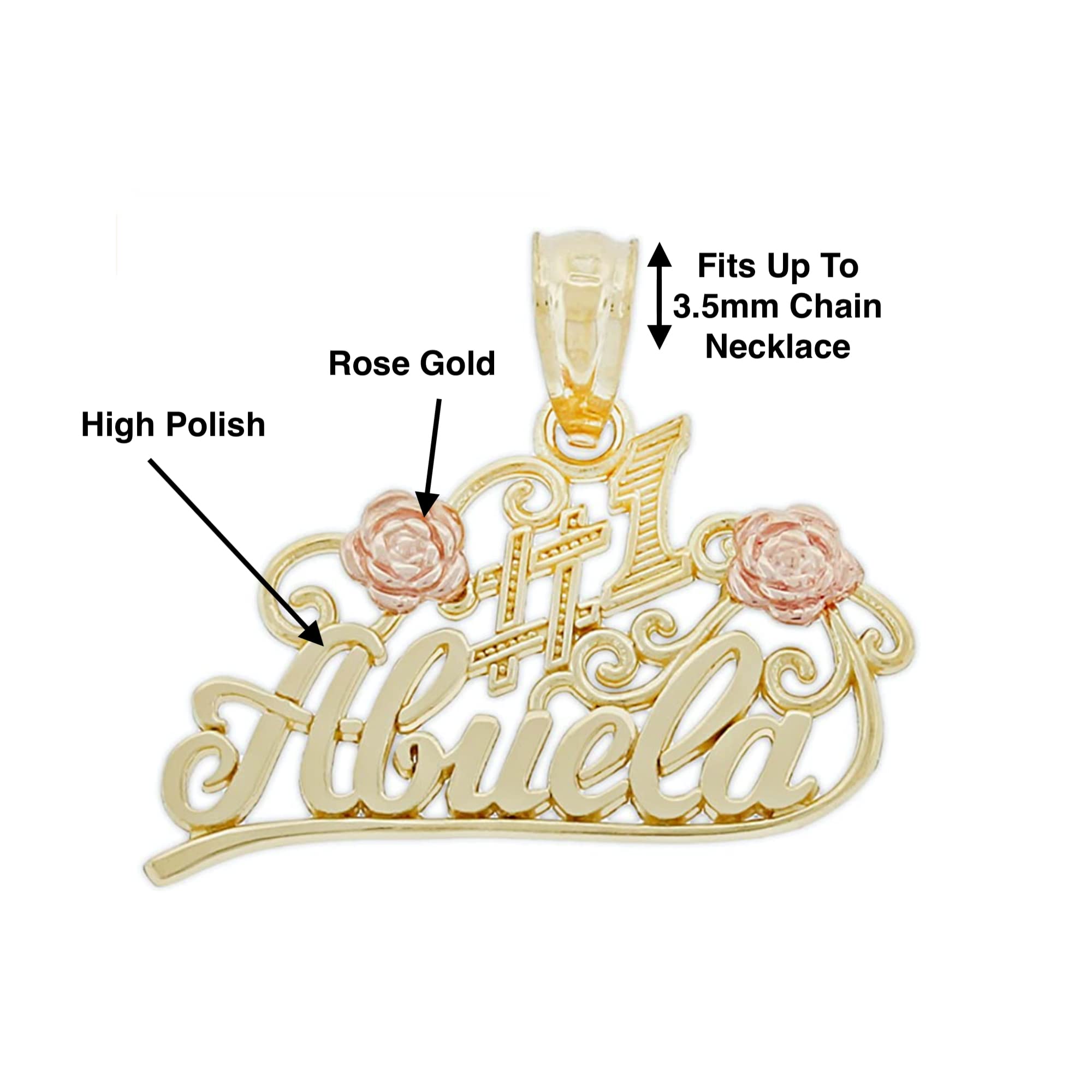 10K Solid Yellow & Rose Gold Abuela Charm - Elegant Dangle Pendant Jewelry for Mom, Grandma & Abuela - Perfect Gift for Mother's Day, Birthday & Special Occasions