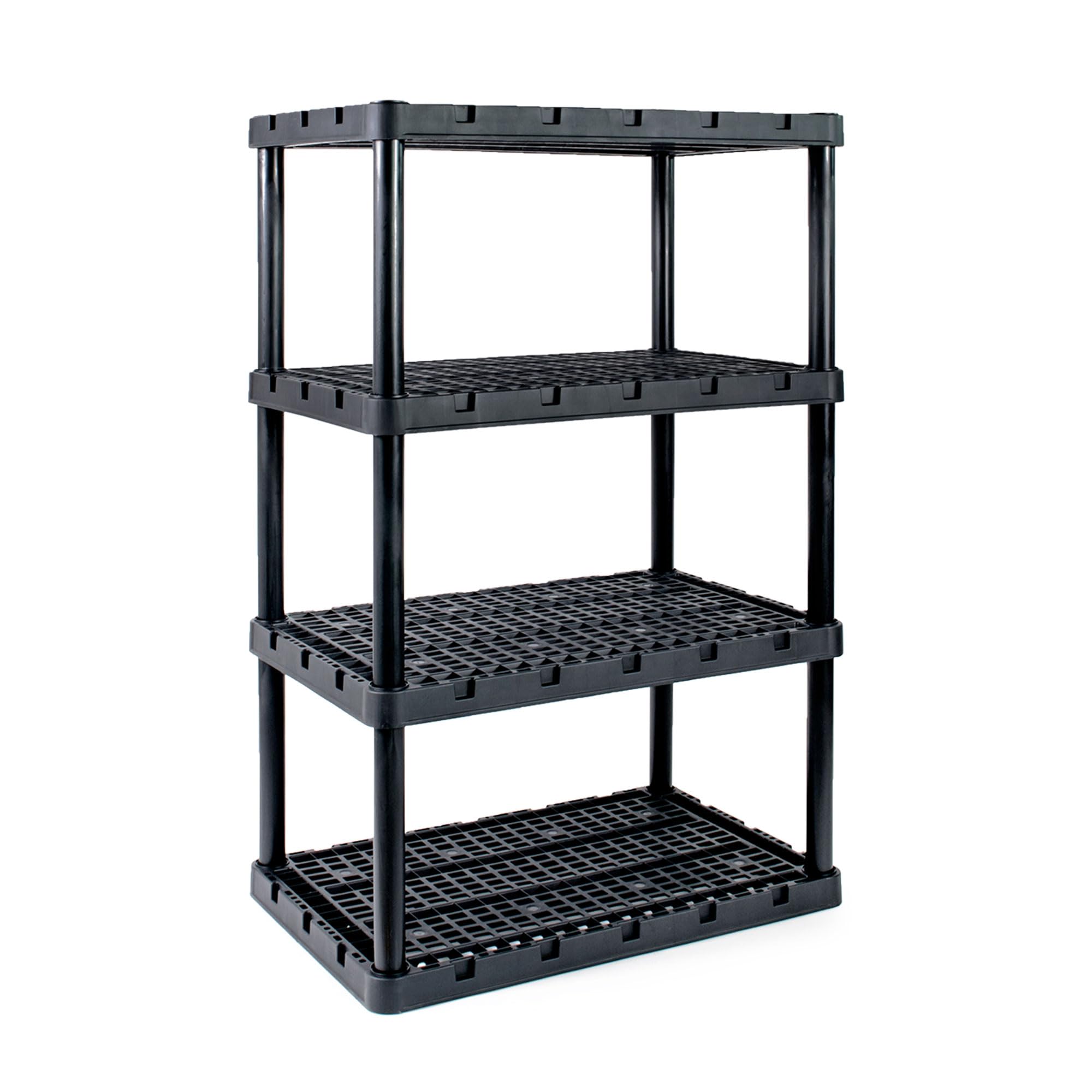 Gracious Living 4-Pack XL Heavy-Duty Storage Shelves | Knect-A-Shelf System | Black Metal Shelving Unit | Perfect for Garage, Basement & Closet Organization