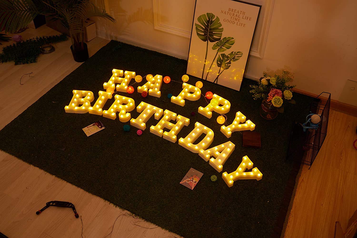White LED Alphabet Marquee Letter Lights with Diamond Bulbs - Happy Birthday Sign for Wedding, Party, Christmas & Home Bar Decor (2AA Battery Powered) | Perfect for Romantic Proposals, Anniversary Celebrations & Festive Events