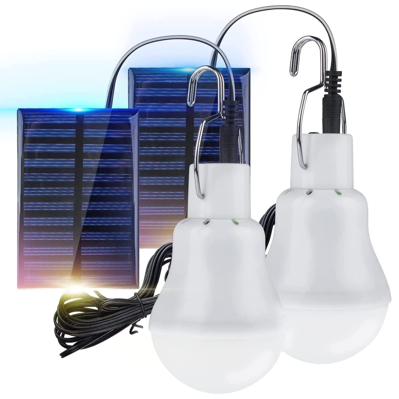 Solar Powered LED Light Bulbs - 350LM Portable Solar Camping Lights (2 Pack) for Indoor/Outdoor Use - Emergency Lighting for Hurricanes, Hiking, Tents, Sheds & Chicken Coops | Perfect for Power Outages & Outdoor Adventures
