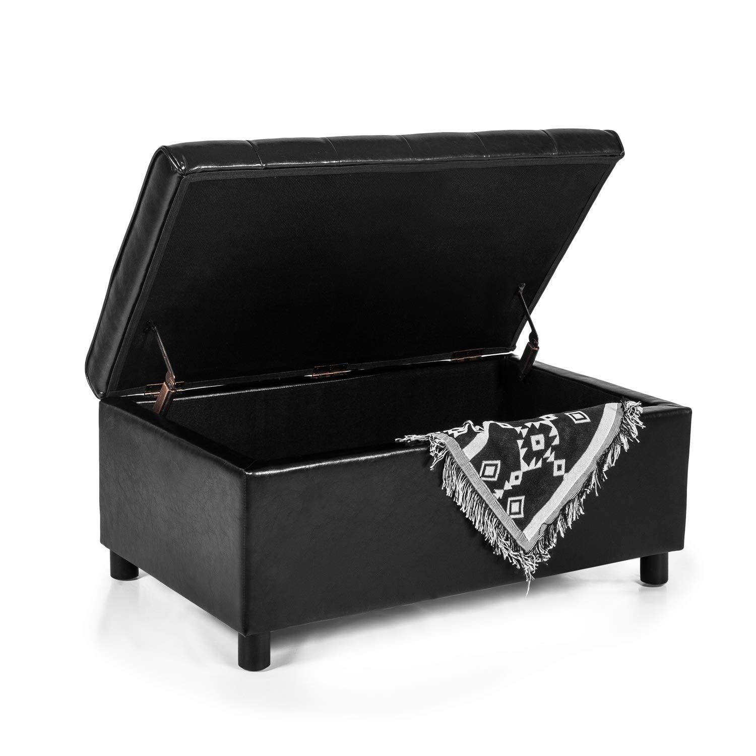 Classic Black Faux Leather Storage Ottoman Bench - 35