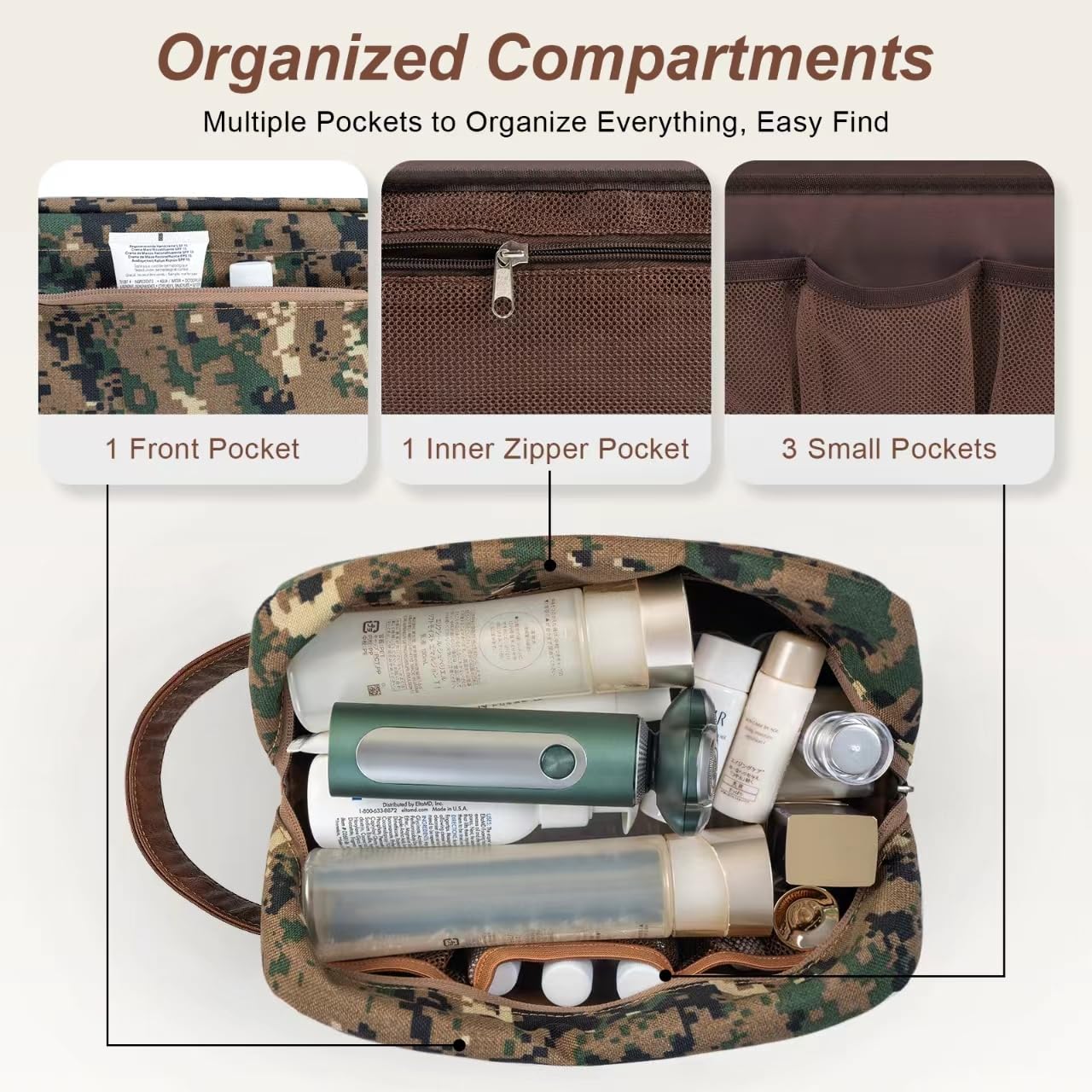 Men's Travel Toiletry Bag - Waterproof Hanging Shaving Kit Organizer with Large Capacity for Toiletries & Travel Accessories (Camo Green) | Perfect for Camping, Gym, Business Trips & Vacation