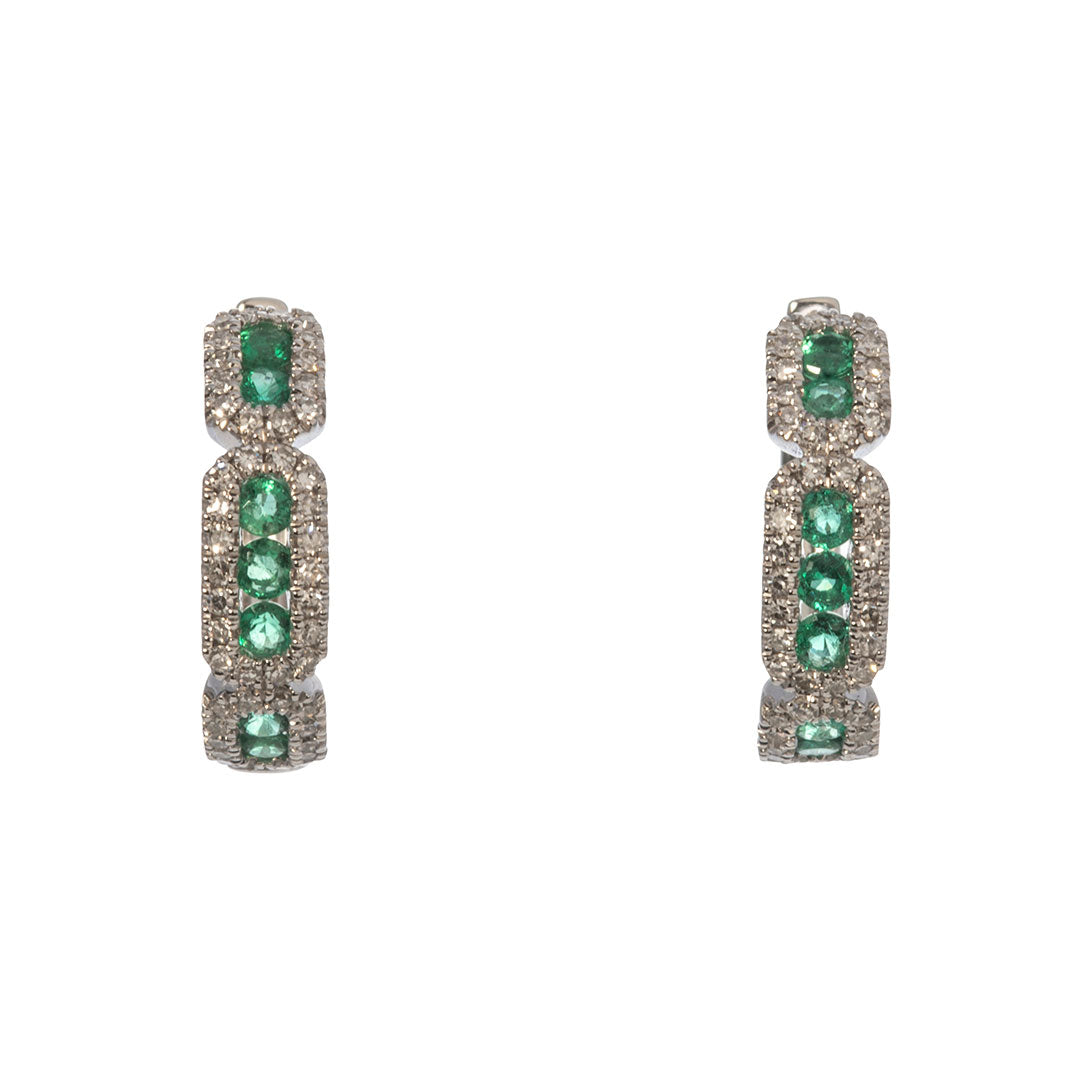 14K White Gold Emerald & Diamond Huggie Earrings for Women - Elegant Everyday Jewelry for Work, Parties & Special Occasions