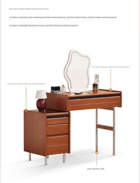 Modern Poplar Solid Wood Bauhaus Dressing Table - Multi-Functional Vanity Desk with Mirror & Storage for Bedroom, Home Office, or Apartment
