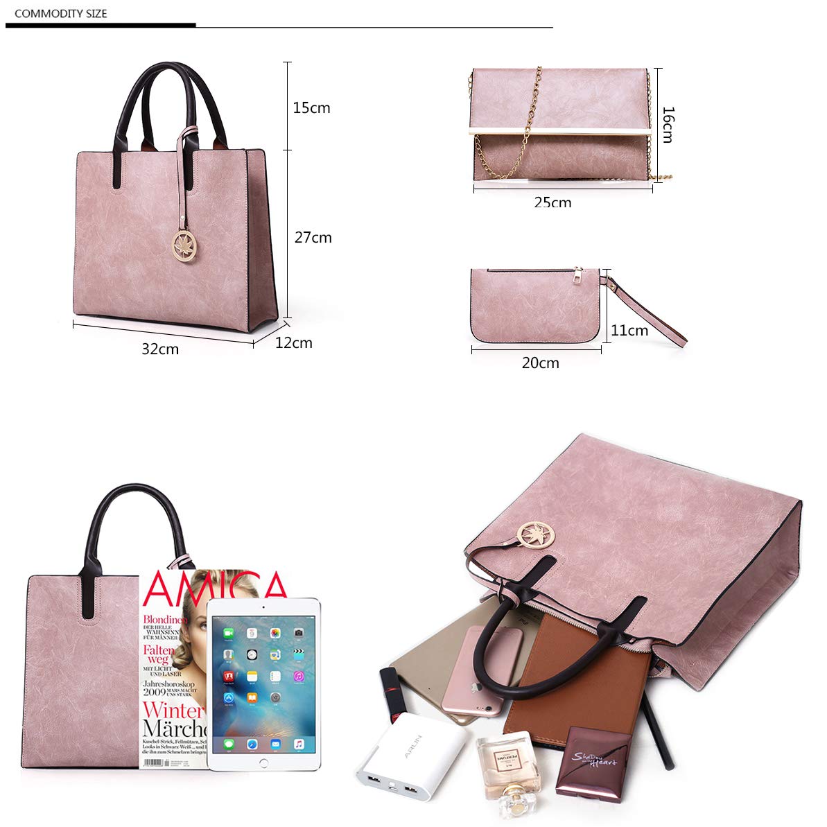 Stylish Women's Handbags Set of 3 - Large Capacity Tote, Chain Shoulder Bag & Clutch Purse for Work, Travel & Evening Events | Fashionable Crossbody & Evening Bags Collection