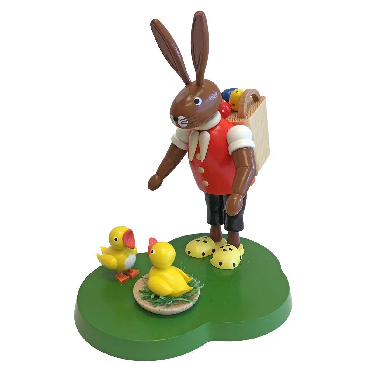 Easter Bunny Figurine with Basket and Chicks - Richard GLAESSER 13047 Brown Decoration for Spring Home Decor, Easter Table Centerpiece, Holiday Gift