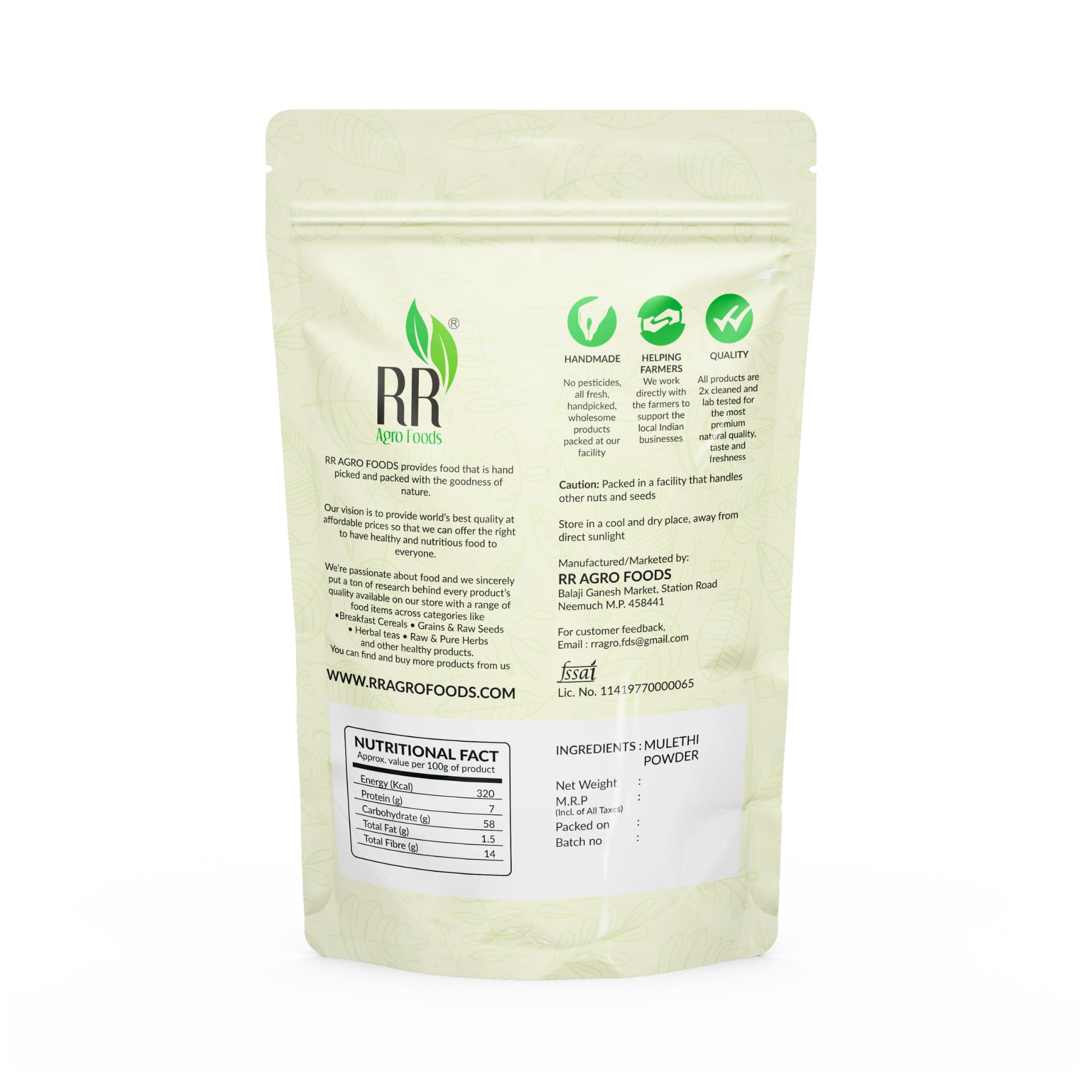 RR AGRO FOODS Natural Pure Mulethi Powder (Licorice Root) - 200g | Glycyrrhiza Glabra for Hair Growth & Skin Care | Ayurvedic Herbal Remedy for Dandruff, Acne & Glowing Skin | Perfect for DIY Face Masks & Hair Treatments