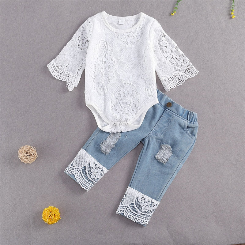 Stylish Phoebe Lace Top & High-Waist Jeans Set for Women | Trendy Outfit for Date Night, Party & Casual Wear
