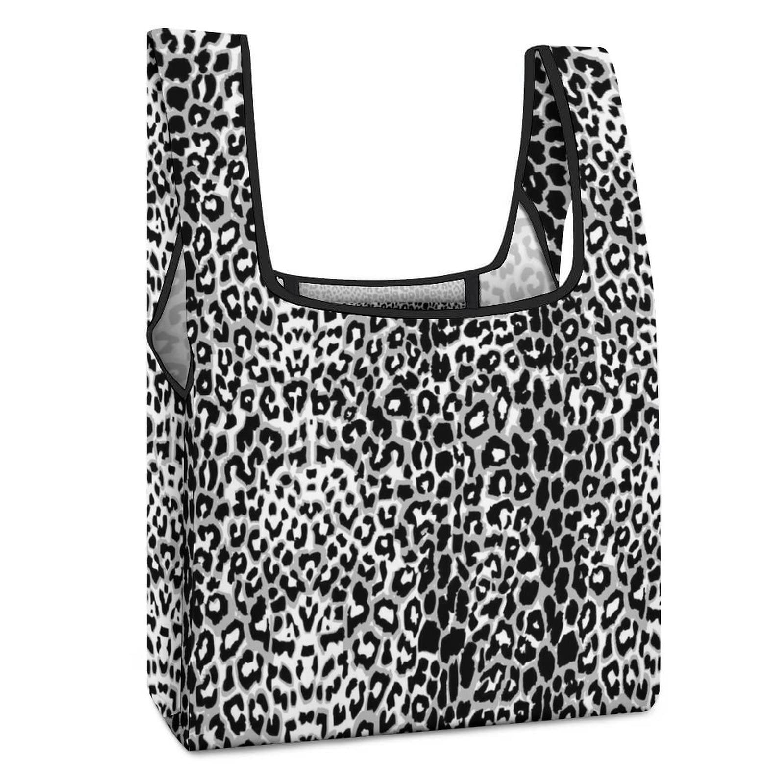 Eco-Friendly Black Leopard Print Reusable Grocery Bags - Heavy Duty Foldable Shopping Tote with Sturdy Handles for Groceries, Gym, Beach & Travel | Sustainable Shopping, Grocery Hauling, Beach Essentials & Workout Gear