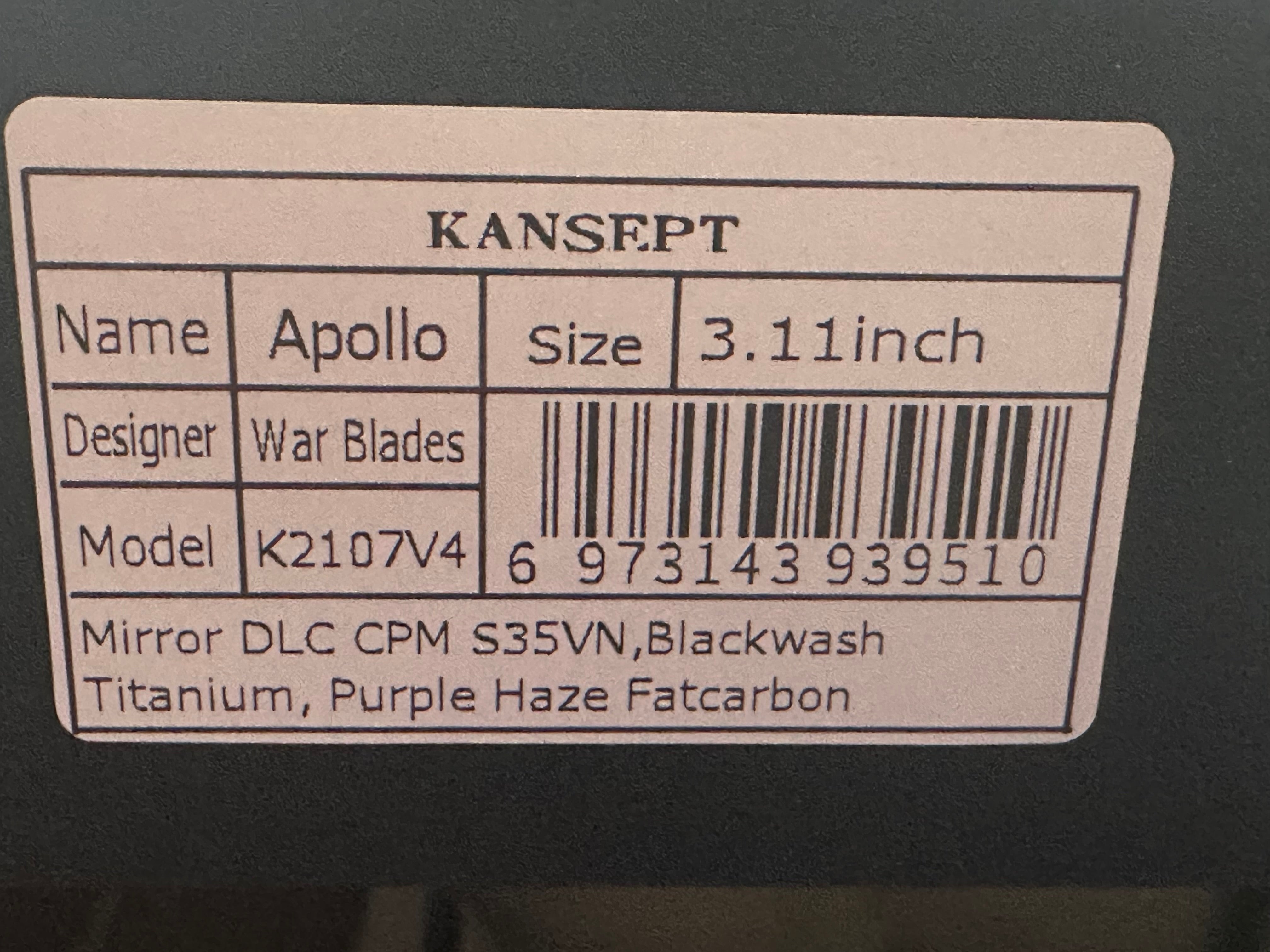 KANSEPT APOLLO Folding Pocket Knife - Blackwash Titanium & Purple Haze Fatcarbon Handle, S35VN Blade with Mirror DLC Coating - EDC, Outdoor, Camping, Survival Gear