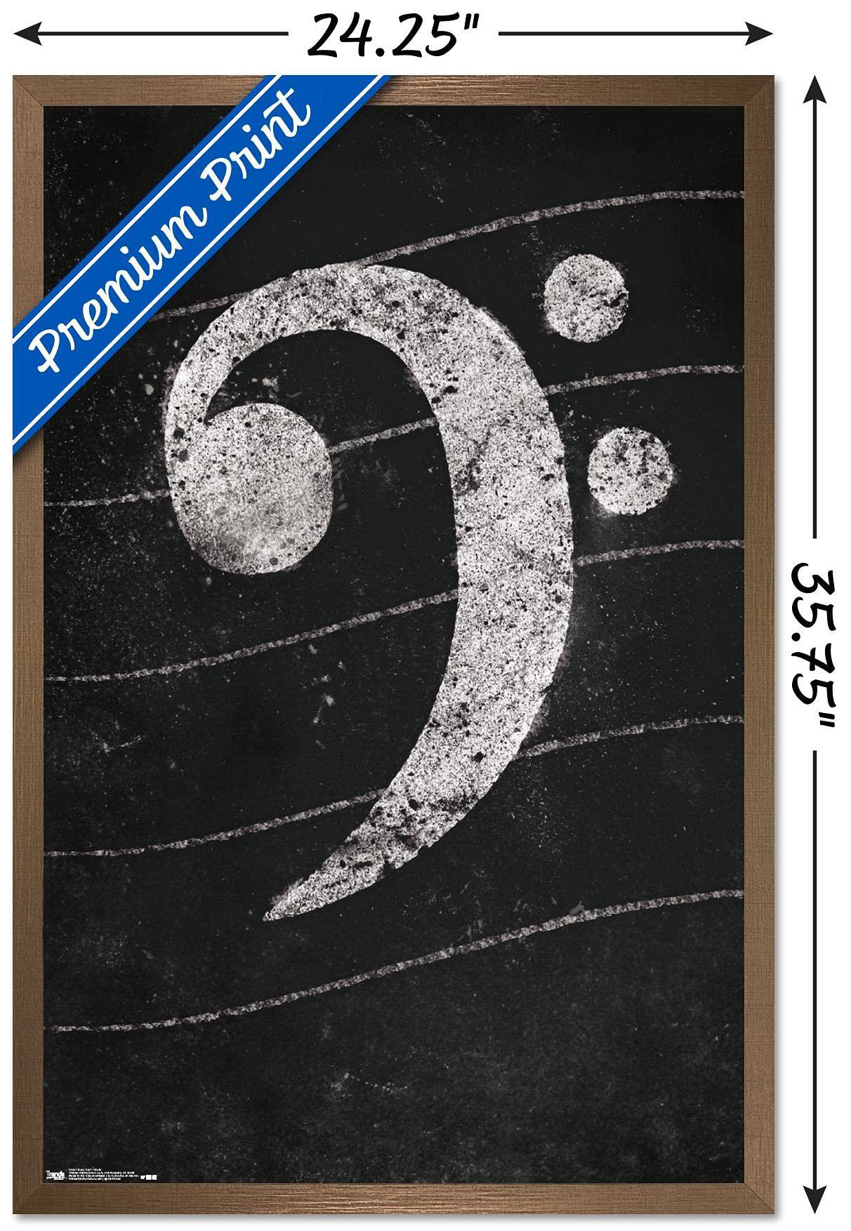 Trends International Bass Clef Chalk Wall Poster - 22.375 x 34 Inches, Bronze Framed Music Decor for Home, Studio & Classroom - Perfect for Music Teachers & Students