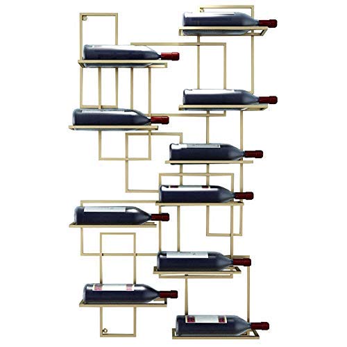 Golden Metal Wall-Mounted Wine Bottle Holder - 10 Bottle Capacity Organizer for Kitchen, Bar & Commercial Cellars - Decorative Wine Storage Shelf for Home & Restaurant Display